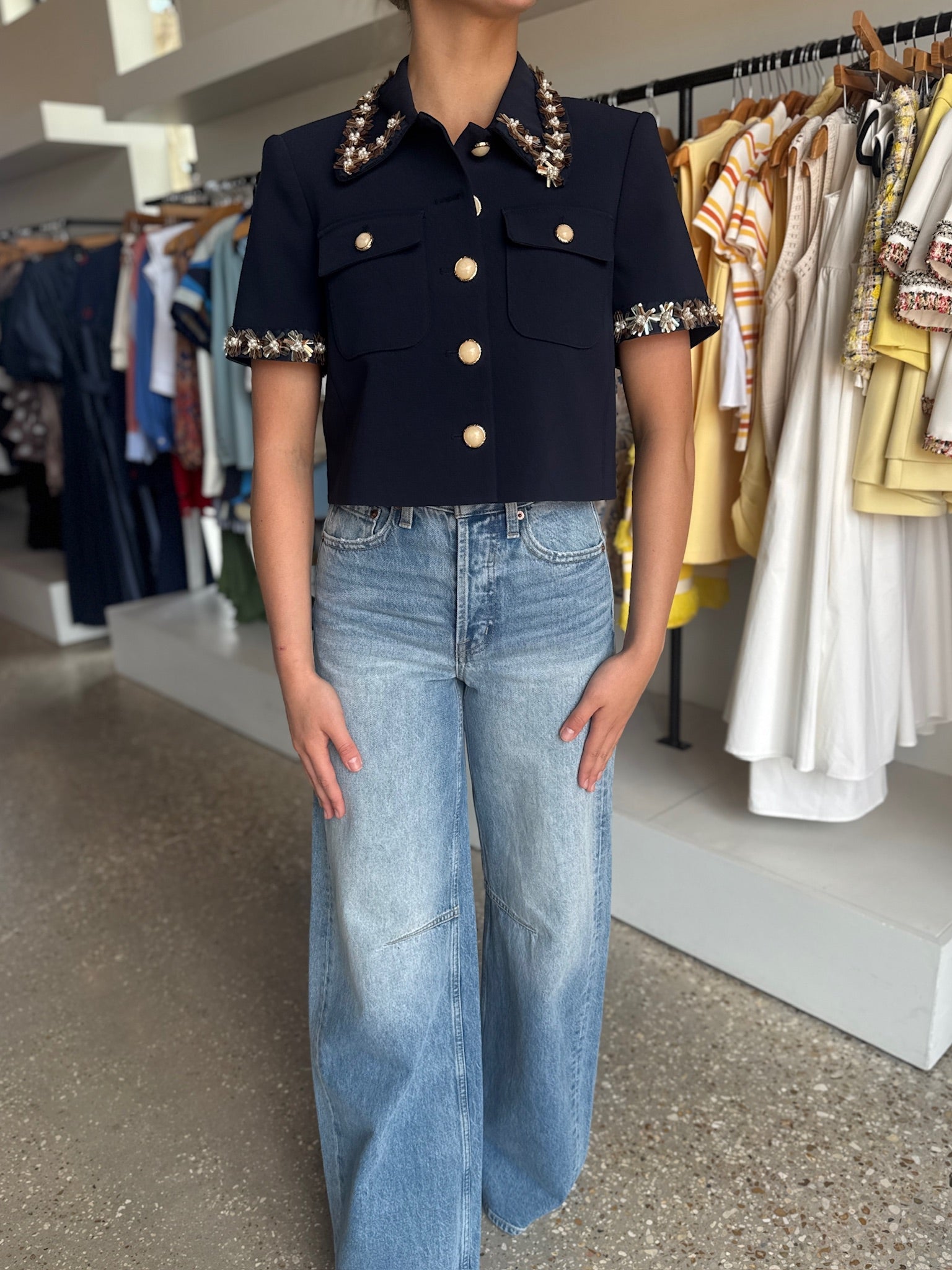 Navy Sunflare Aanya Jacket - Amor Lafayette