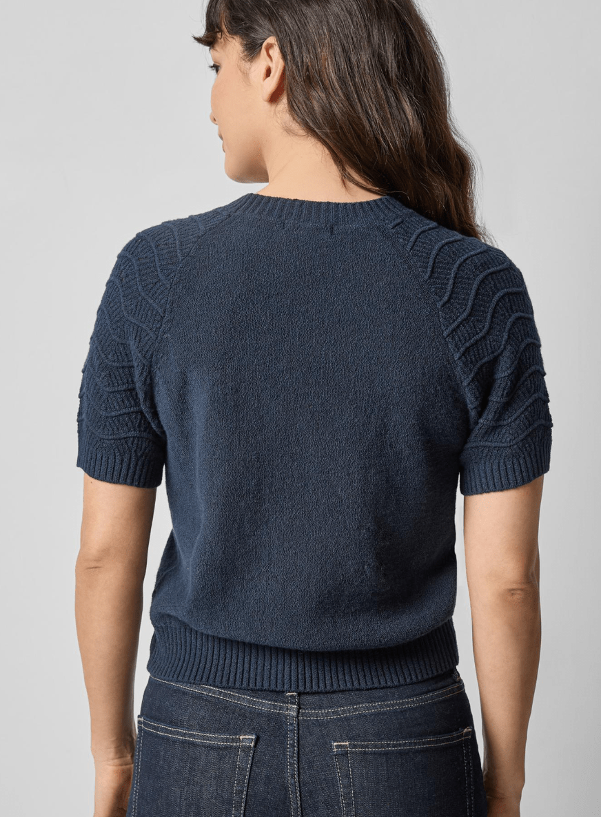 Navy Textured Sleeve Sweater - Amor Lafayette