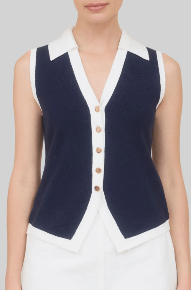 Navy/White Button Vest - Amor Lafayette