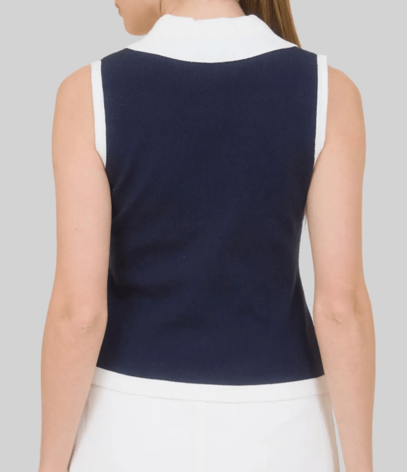 Navy/White Button Vest - Amor Lafayette