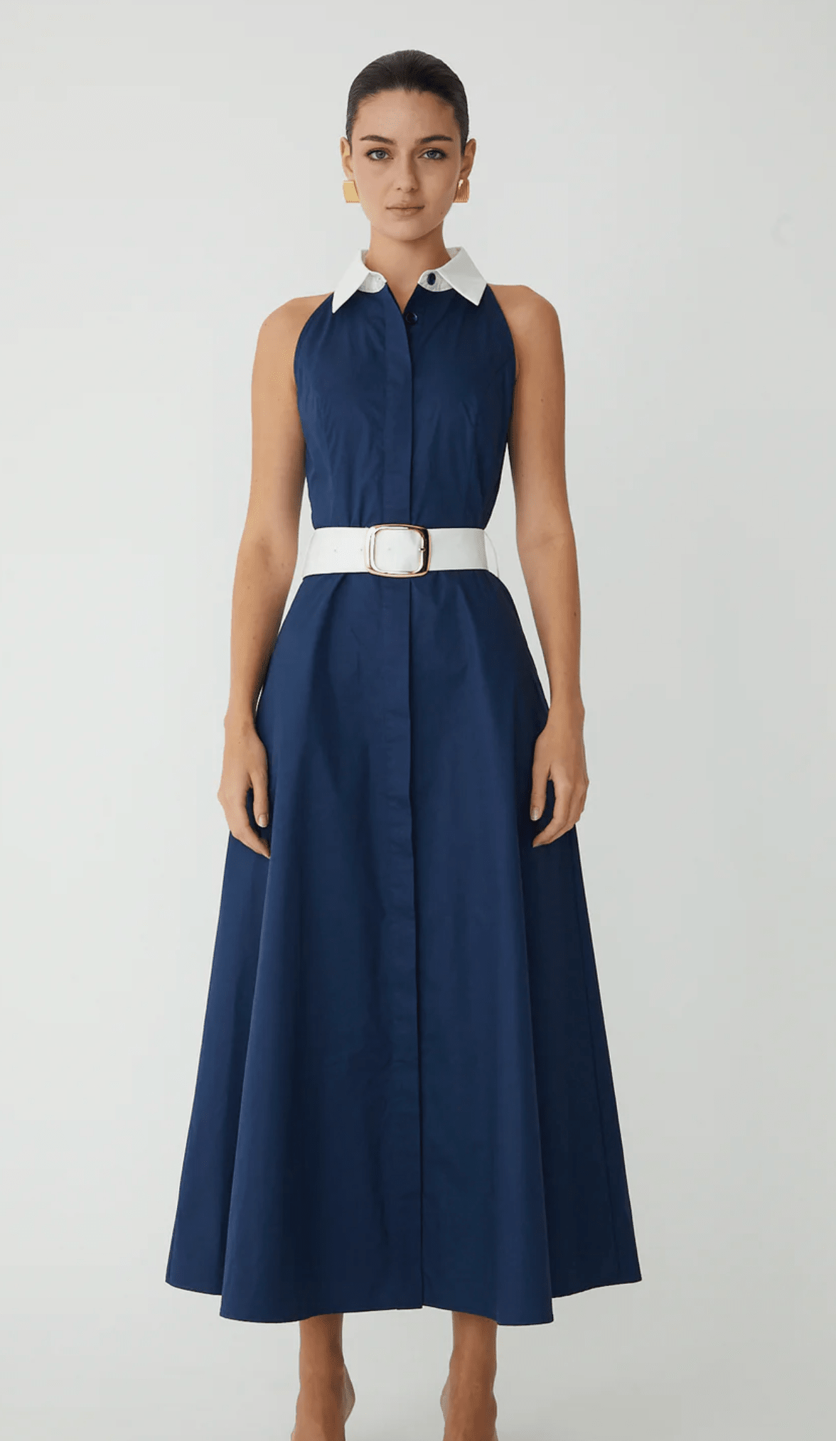 navy blue dress with white collar The Mitzi Dress