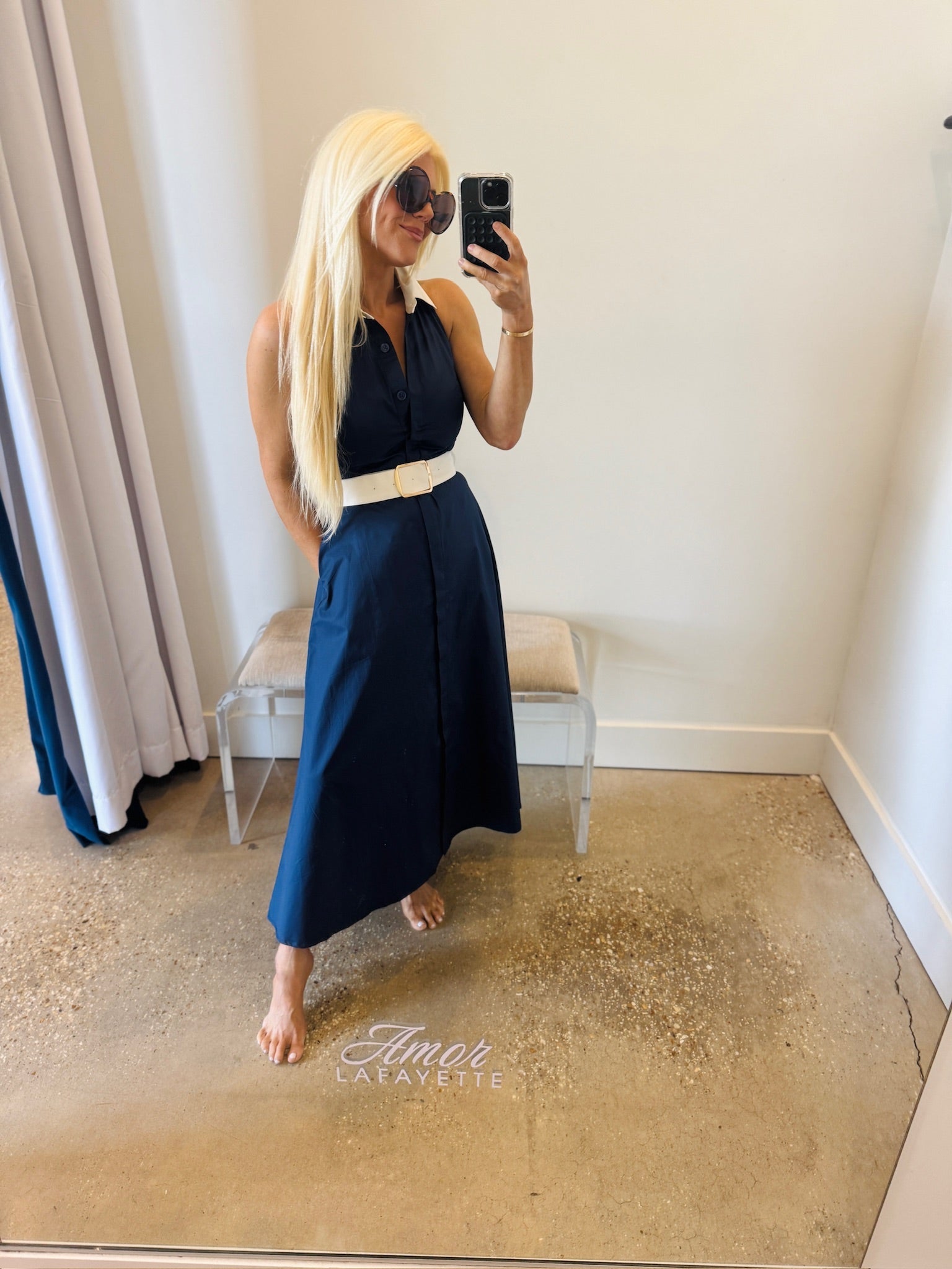 Navy/White Gael Long Dress - Amor Lafayette