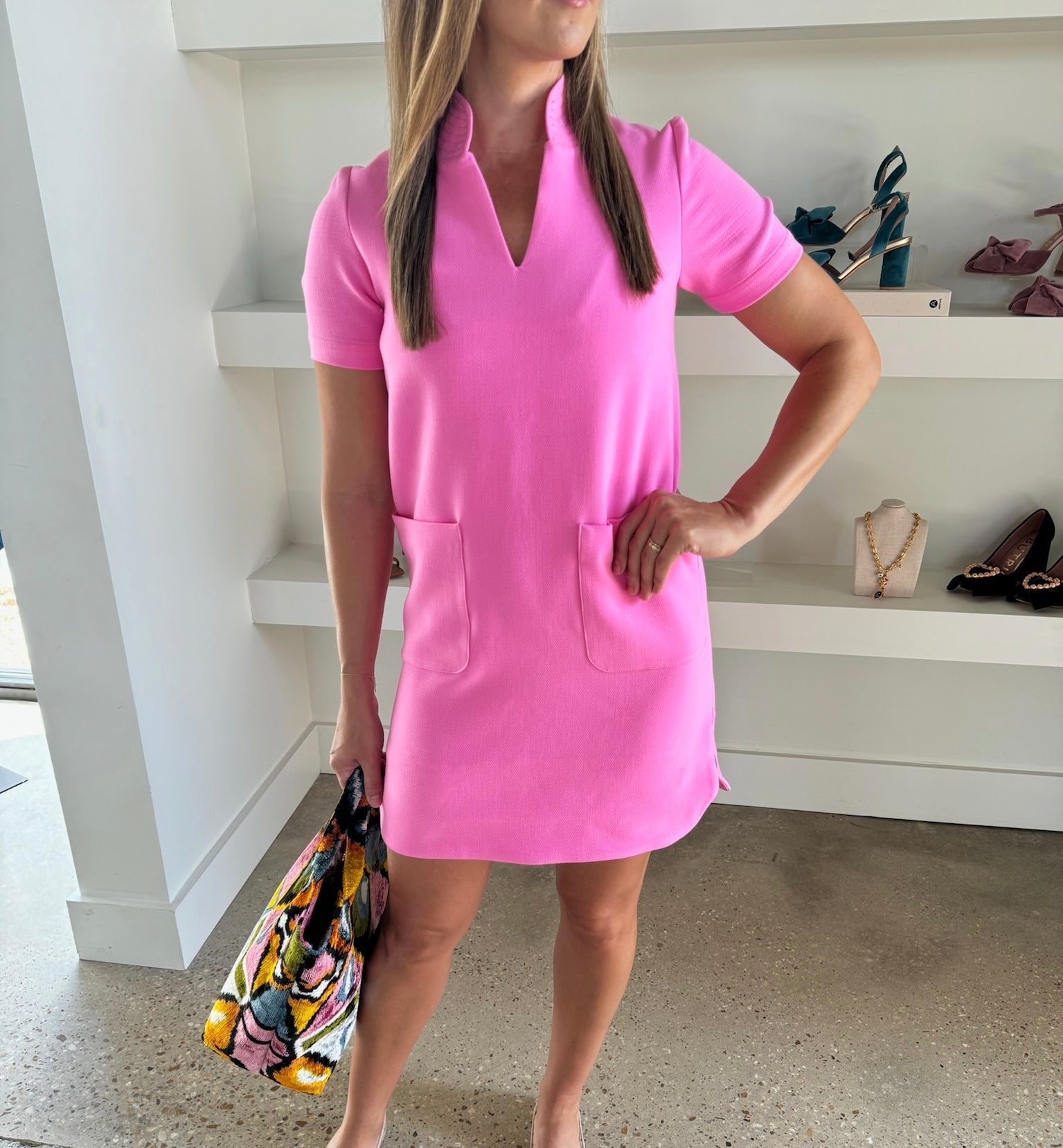 Neon Pink Simone S/S Dress - Amor Lafayette