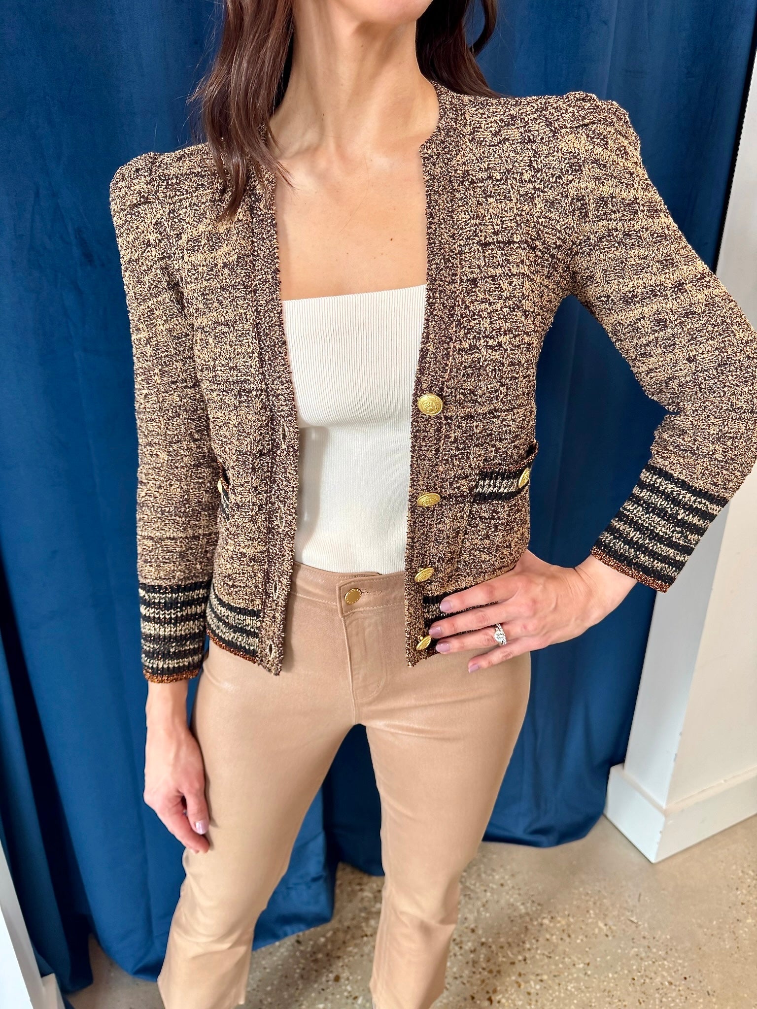 Neutral Jenni Waffle Stitch Cardi - Amor Lafayette