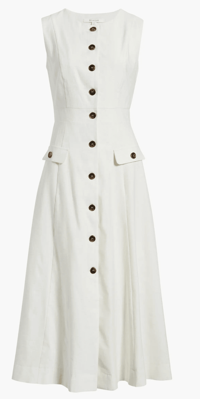 Oatmeal Sleeveless Button - Up Midi Dress - Amor Lafayette