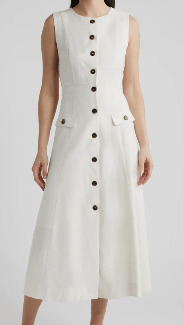 Oatmeal Sleeveless Button - Up Midi Dress - Amor Lafayette
