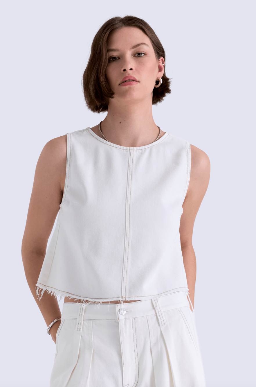 Off White Rue Crop Pop Over Swing Top Crop - Amor Lafayette