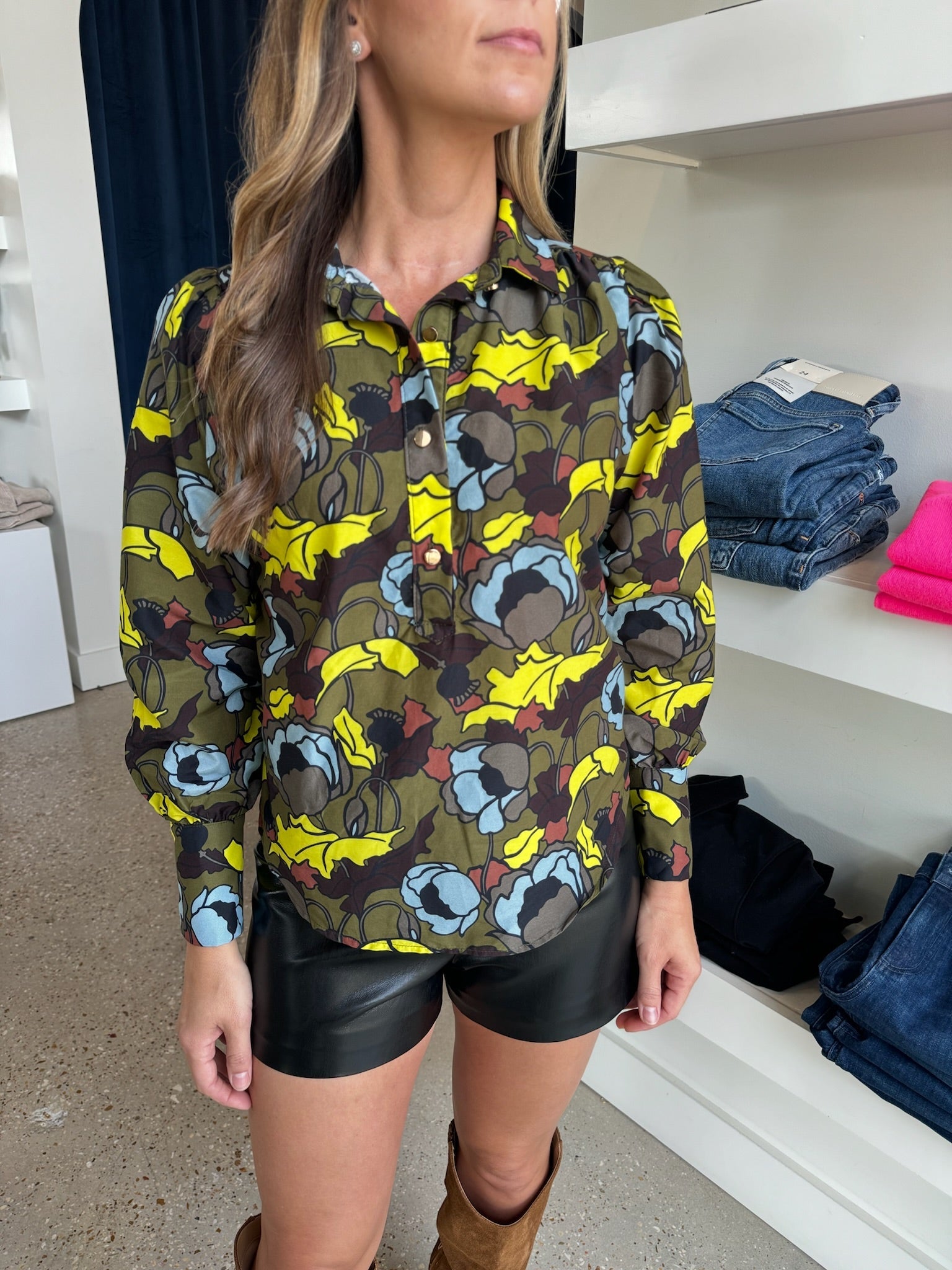 Olive Floral Everything Long Sleeve Top - Amor Lafayette