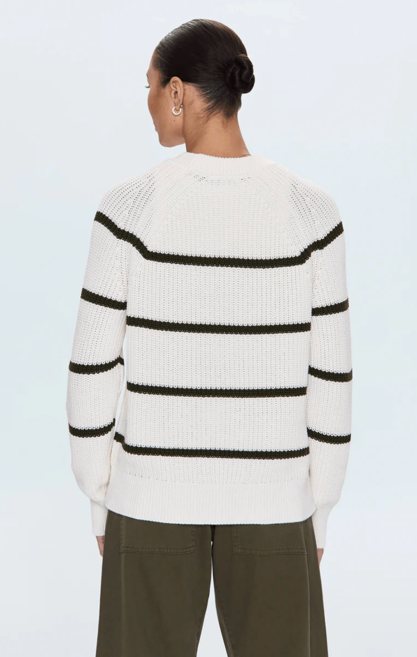 Olive Stripe Edie Raglan Crewneck Sweater - Amor Lafayette