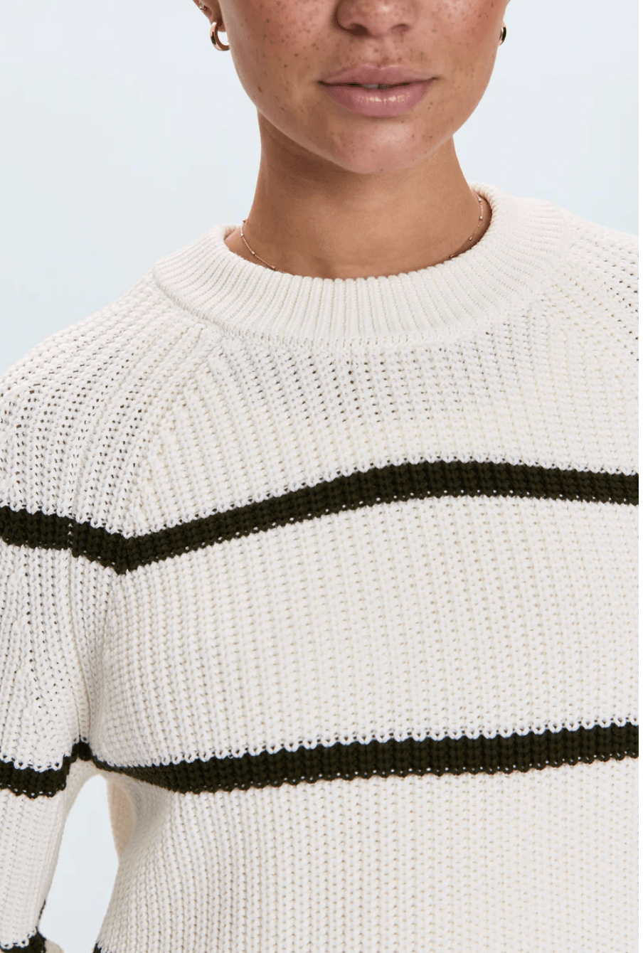 Olive Stripe Edie Raglan Crewneck Sweater - Amor Lafayette