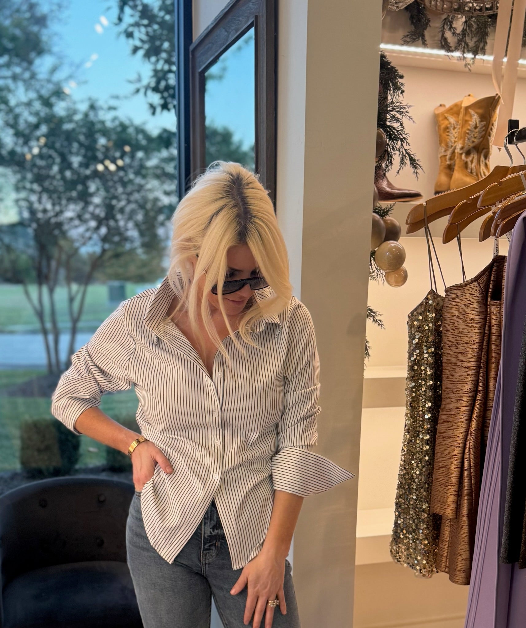 Open Tie Back Button Up Shirt - Amor Lafayette