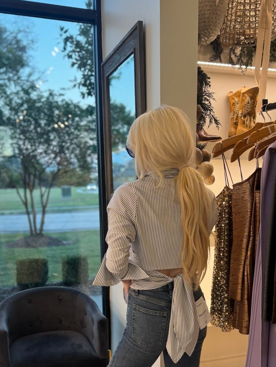 Open Tie Back Button Up Shirt - Amor Lafayette