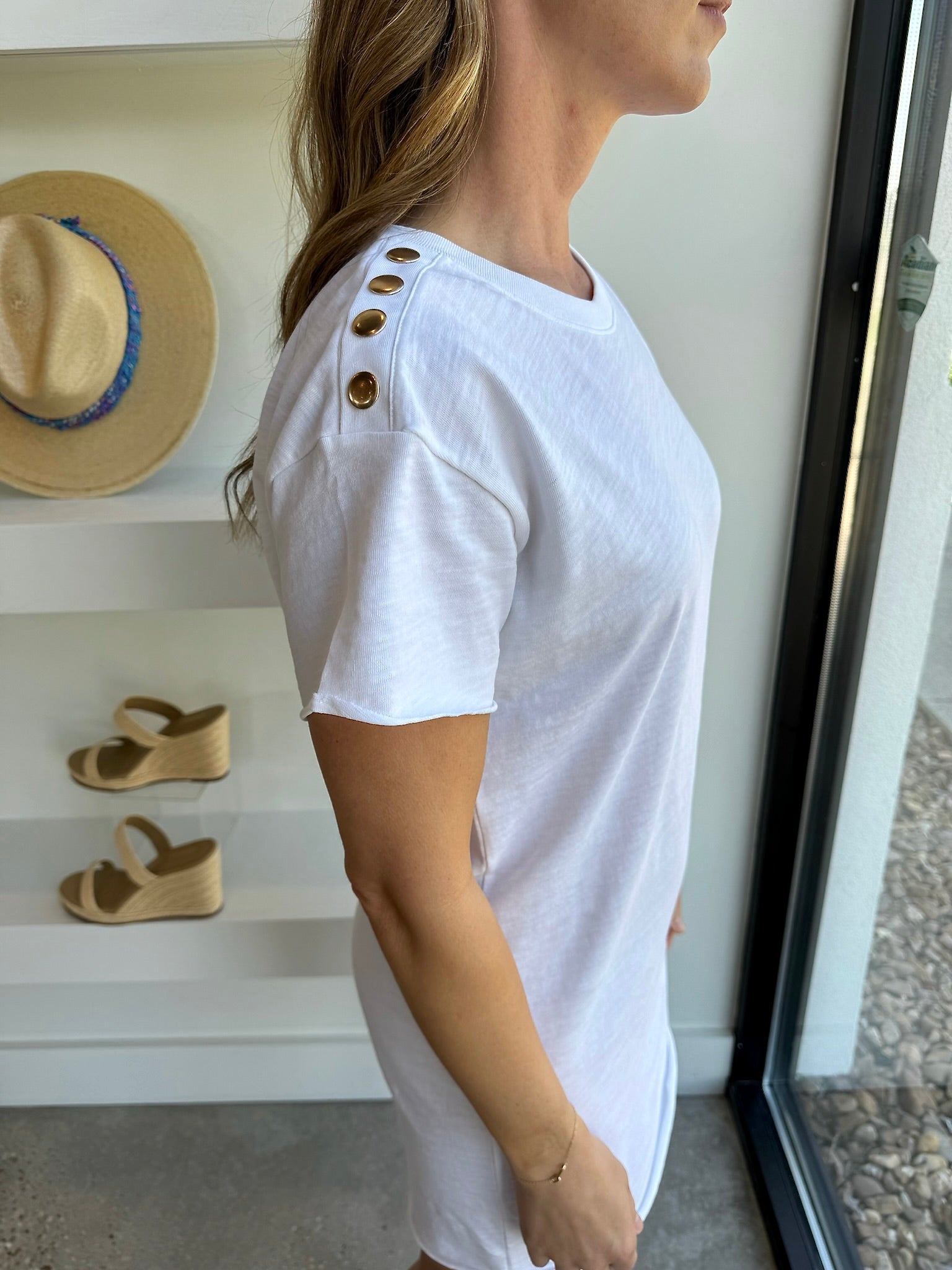 Optic White Rowan T-Shirt Dress with Snaps - Amor Lafayette