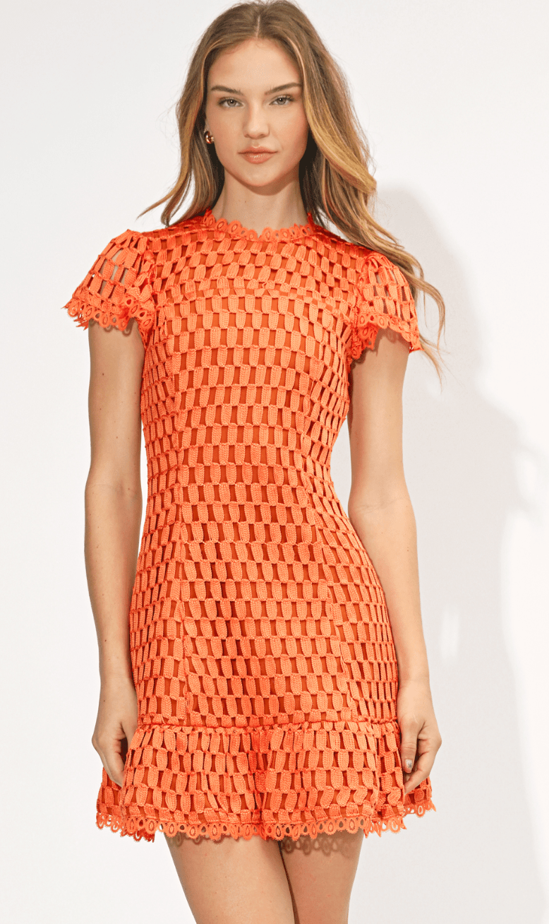Orange Kayla Flutter Sleeves Lace Mini Dress - Amor Lafayette