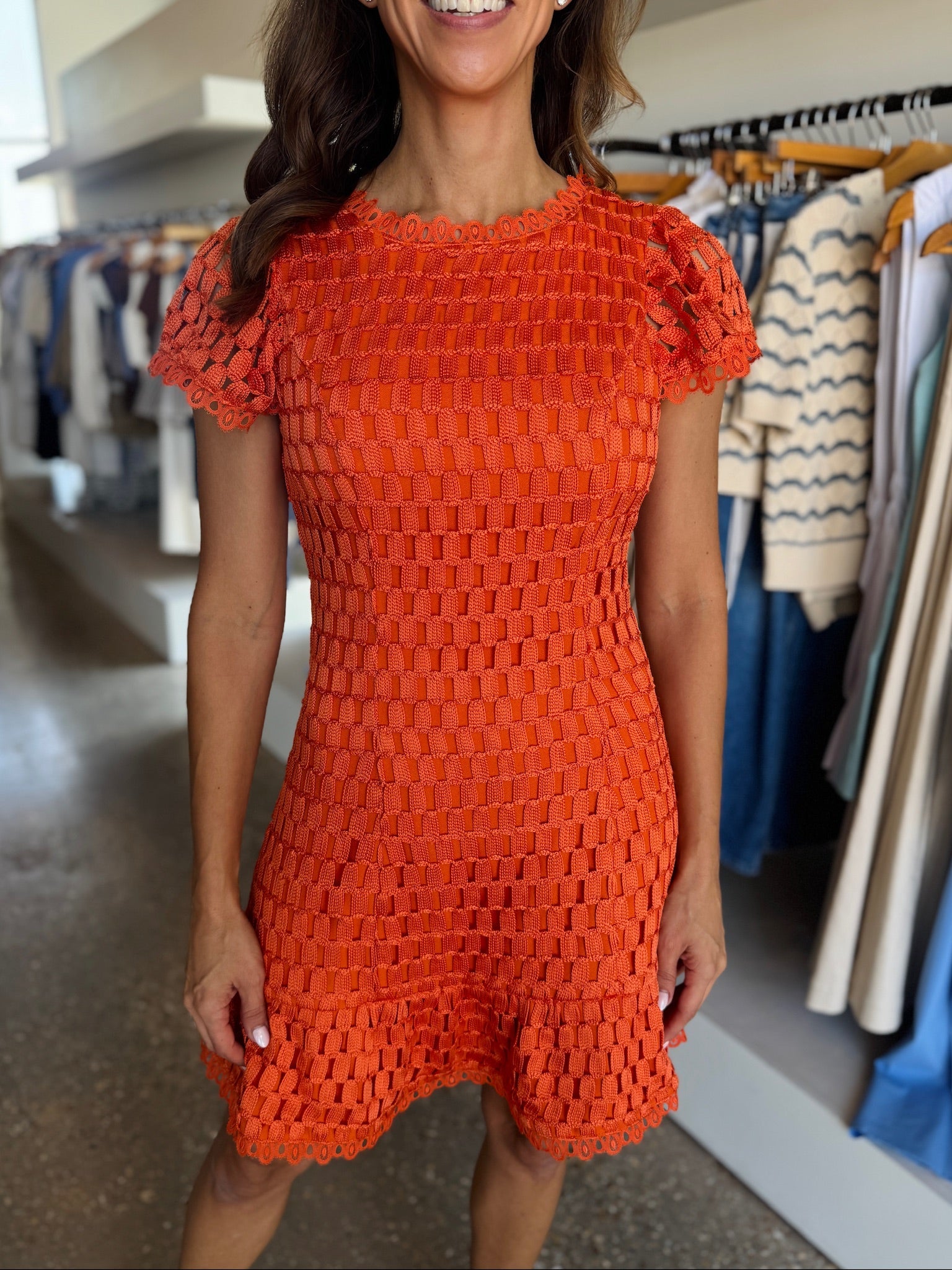 Orange Kayla Flutter Sleeves Lace Mini Dress - Amor Lafayette