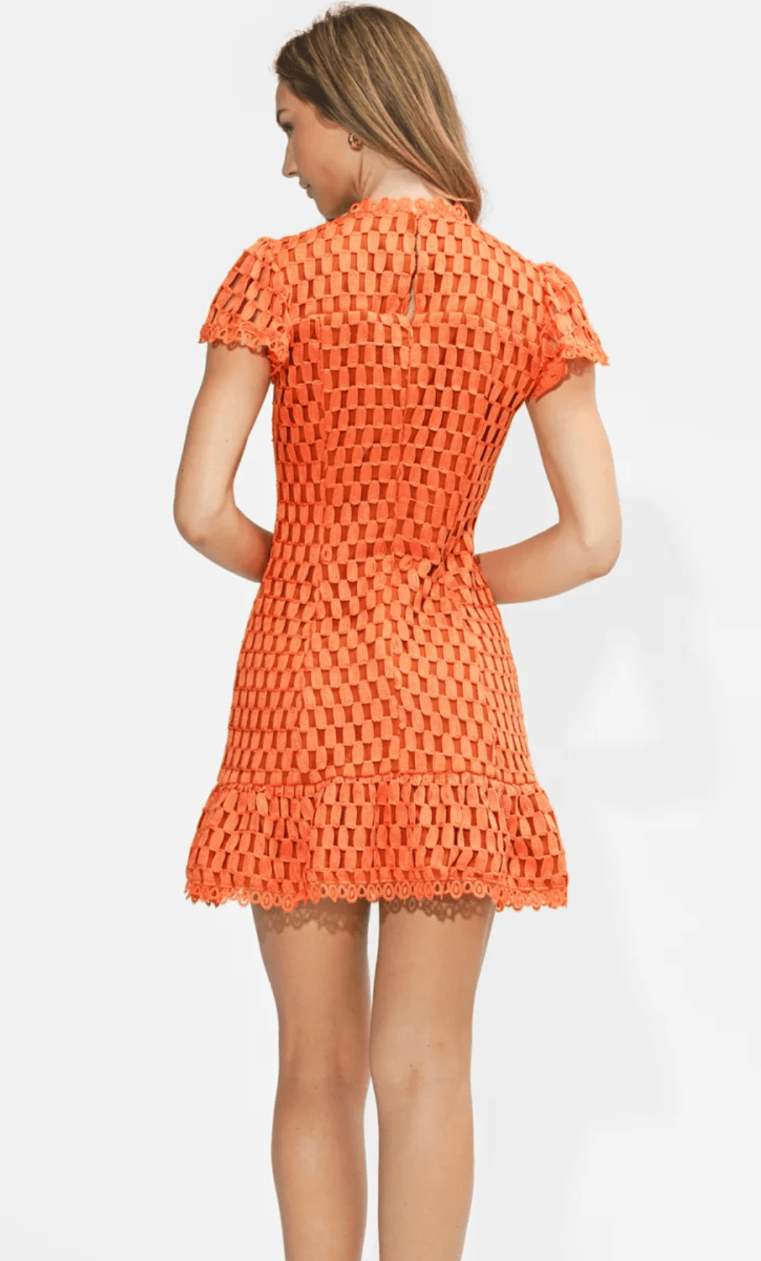 Orange Kayla Flutter Sleeves Lace Mini Dress - Amor Lafayette
