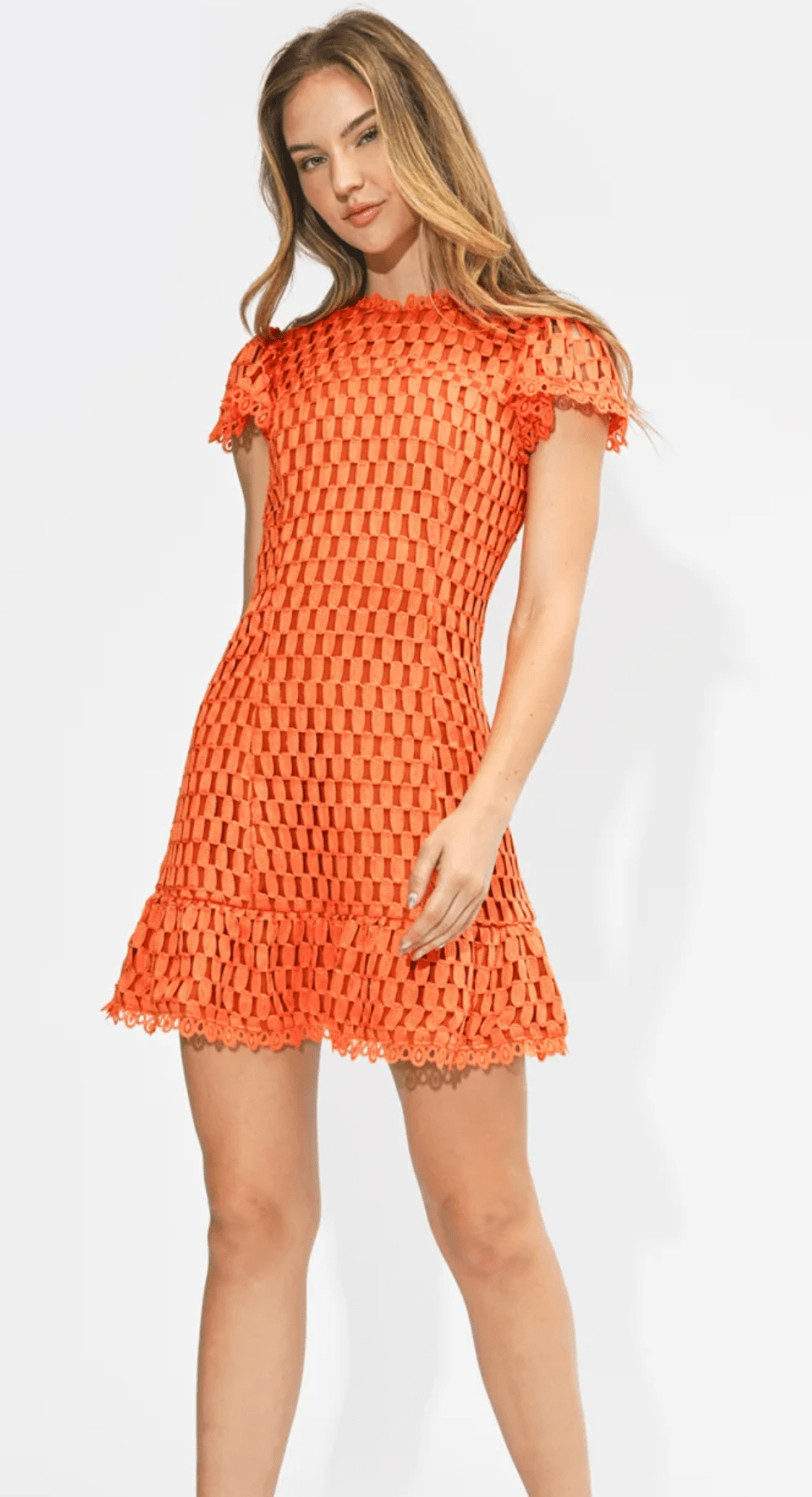 Orange Kayla Flutter Sleeves Lace Mini Dress - Amor Lafayette
