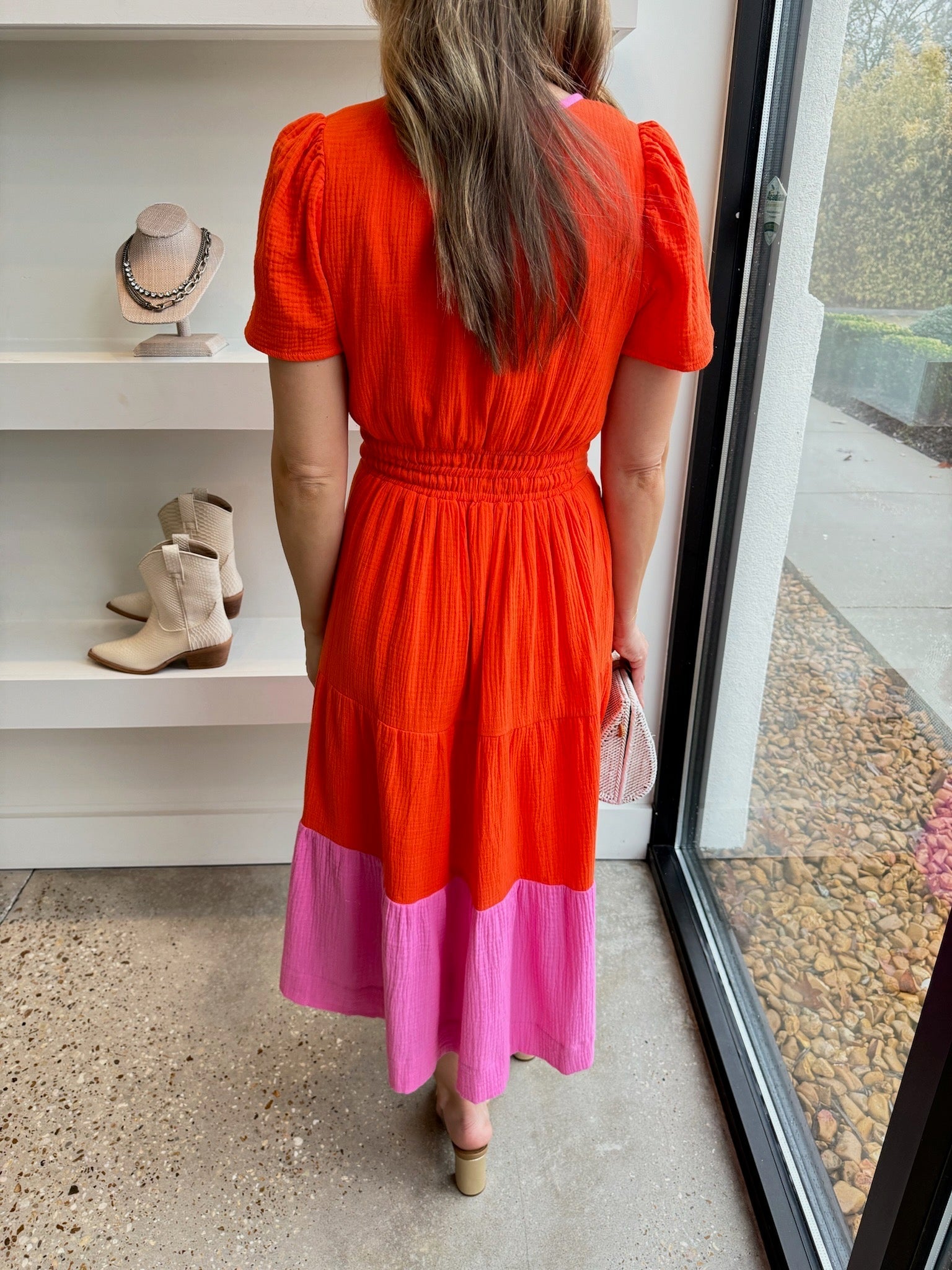Orange/Pink Smocked Waist Tiered Dress - Amor Lafayette