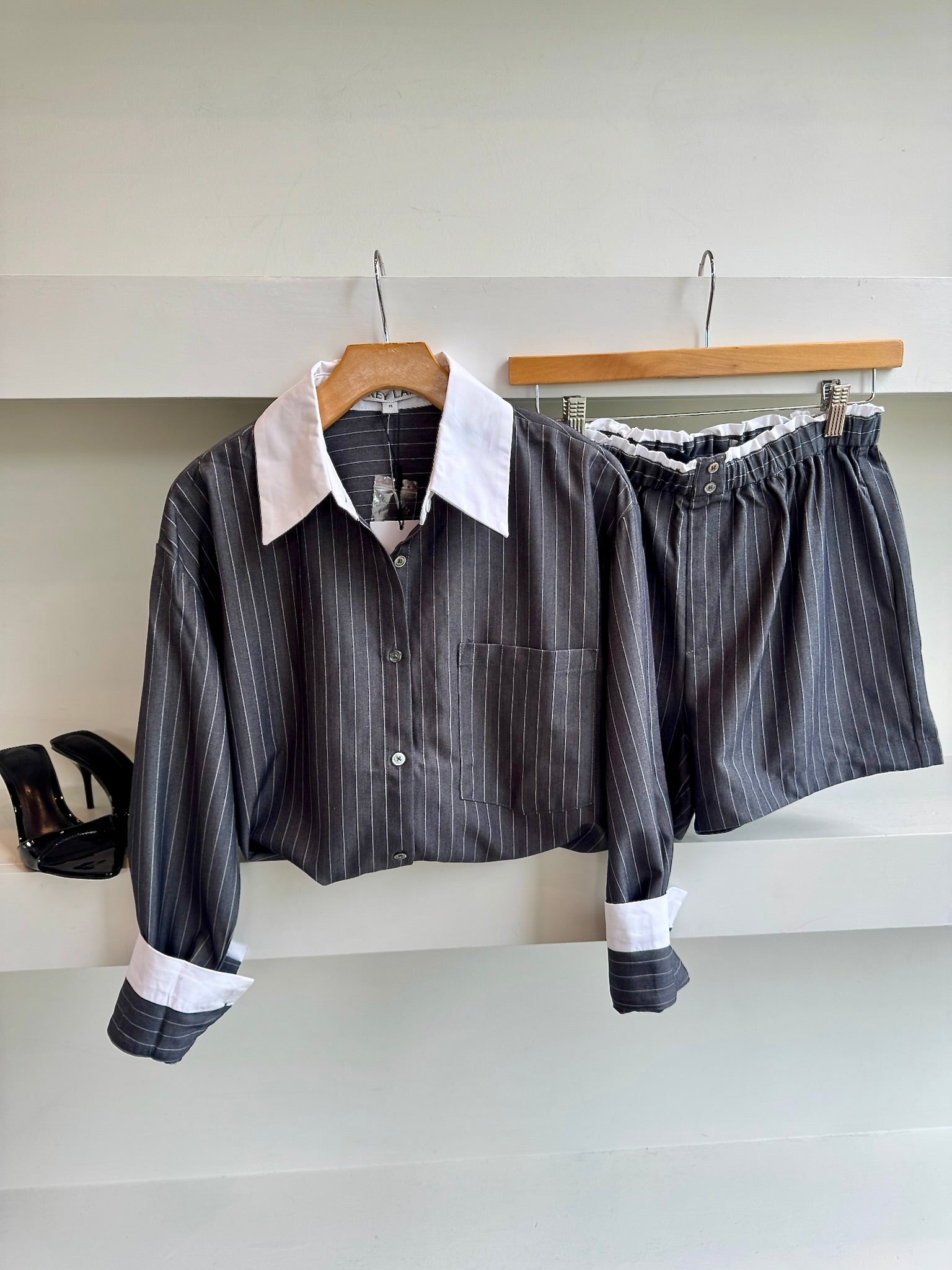 Oversized Grey Pinstripe Shirt - Amor Lafayette