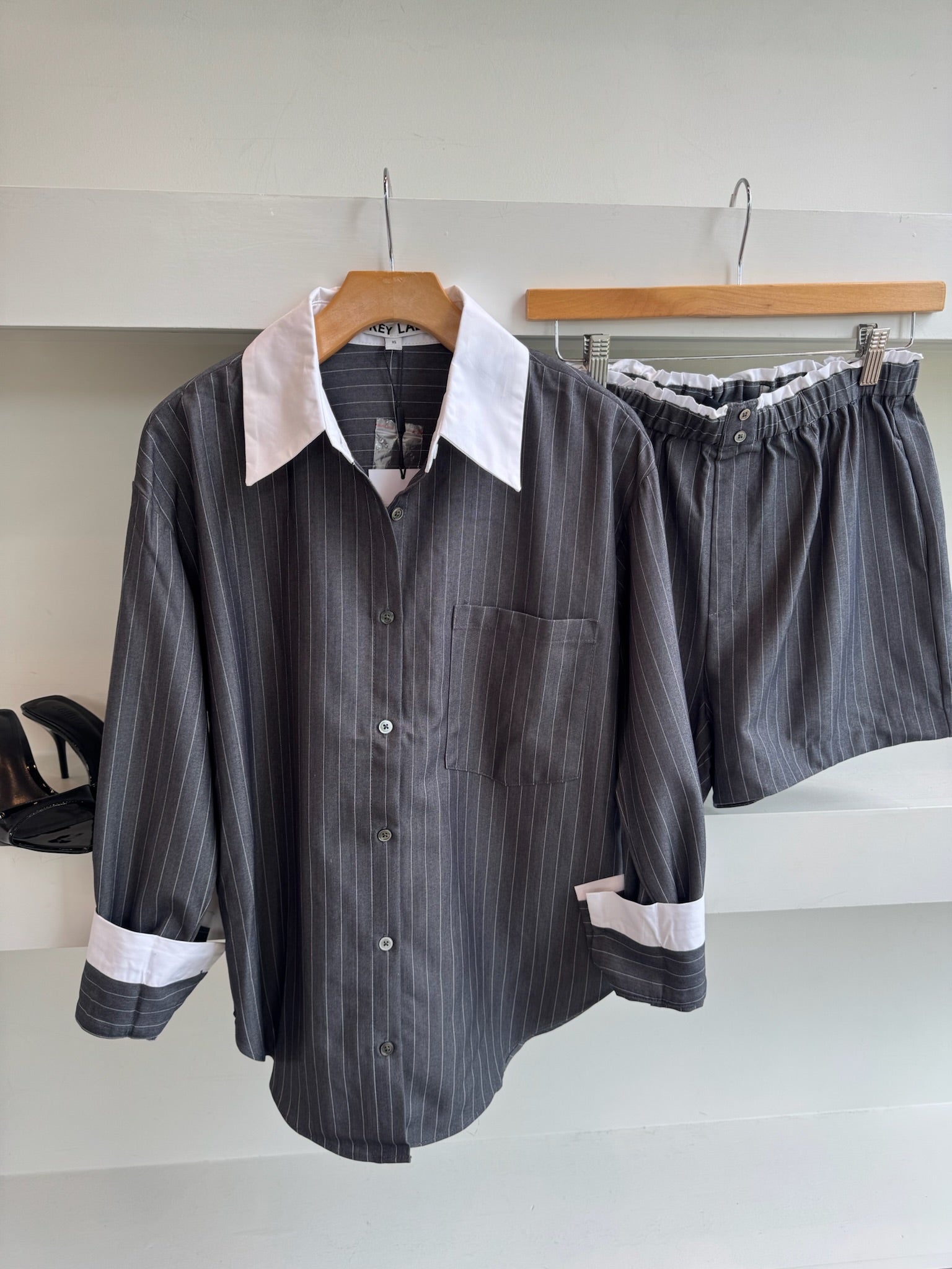 Oversized Grey Pinstripe Shirt - Amor Lafayette