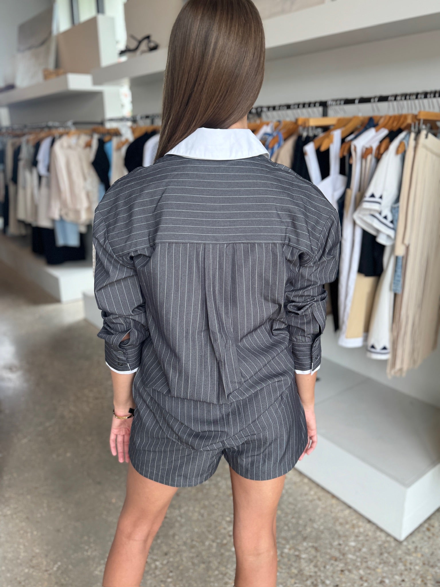 Oversized Grey Pinstripe Shirt - Amor Lafayette