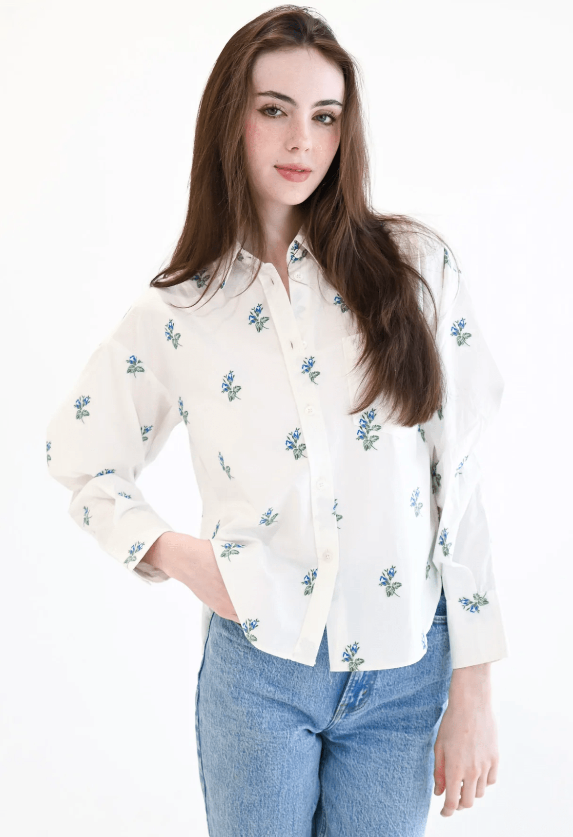 Oversized Top Blue Green Floral Jacquard - Amor Lafayette