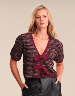 Oxblood Elaine Marled Bow Cardi - Amor Lafayette