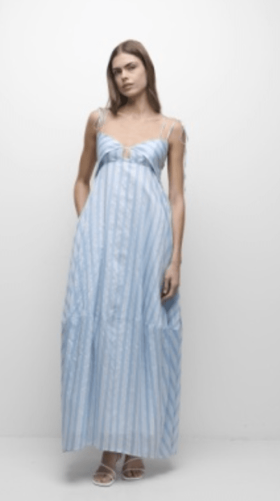 Oxford Blue Multi Melly Yarn - Dye Midi Dress - Amor Lafayette
