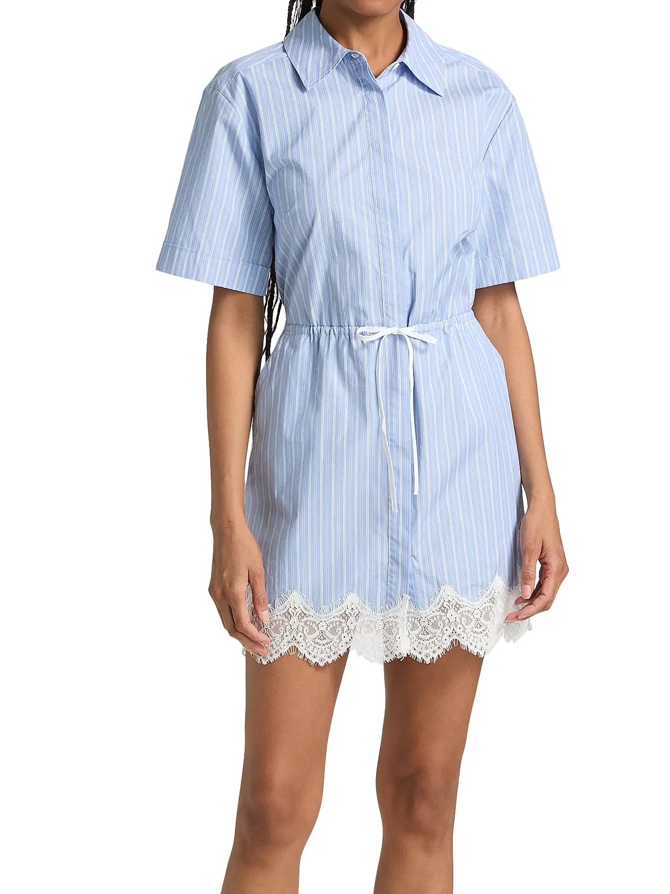 Oxford Blue Stripe Calder Cotton Lace Mini Dress - Amor Lafayette