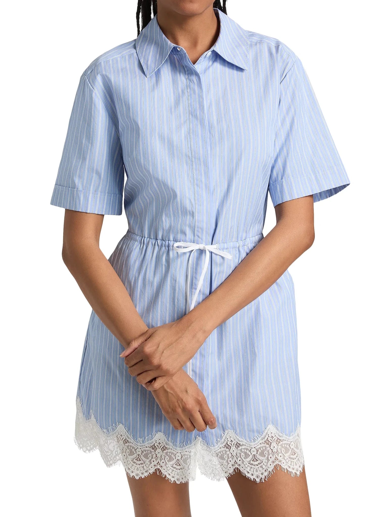 Oxford Blue Stripe Calder Cotton Lace Mini Dress - Amor Lafayette