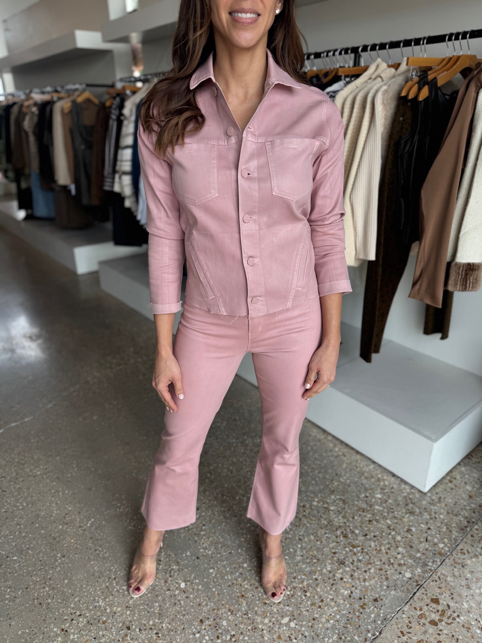 Pale Rose Coated Janelle Slim Raw Jacket - Amor Lafayette