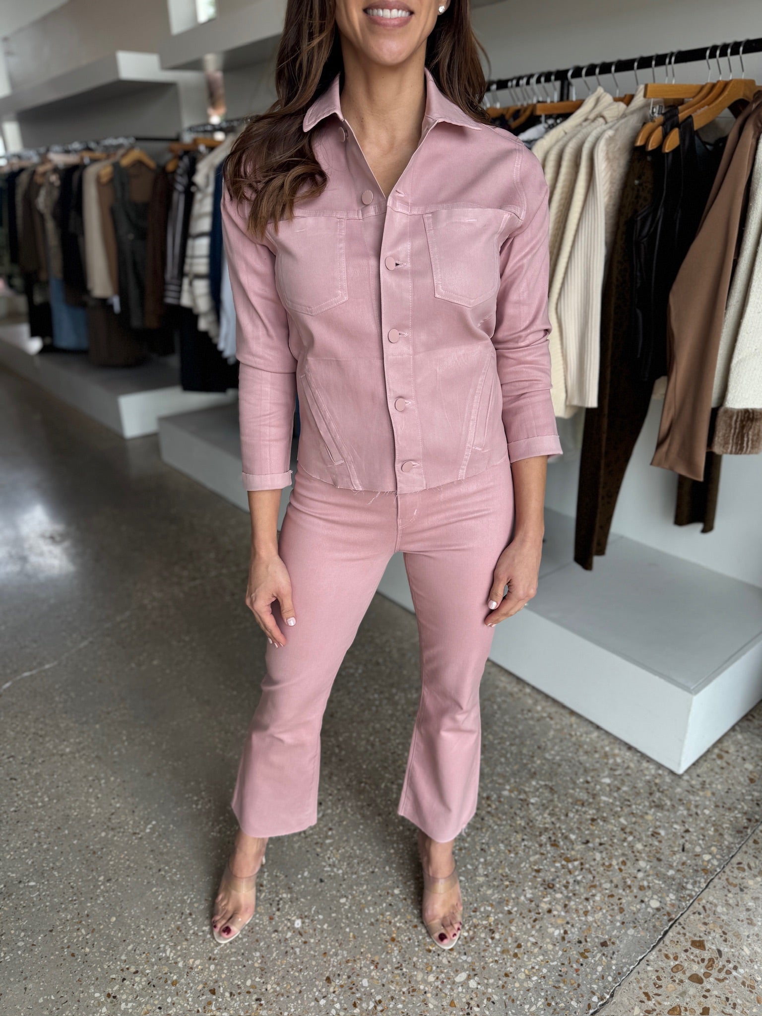 Pale Rose Coated Kendra H/R Crop Flare - Amor Lafayette