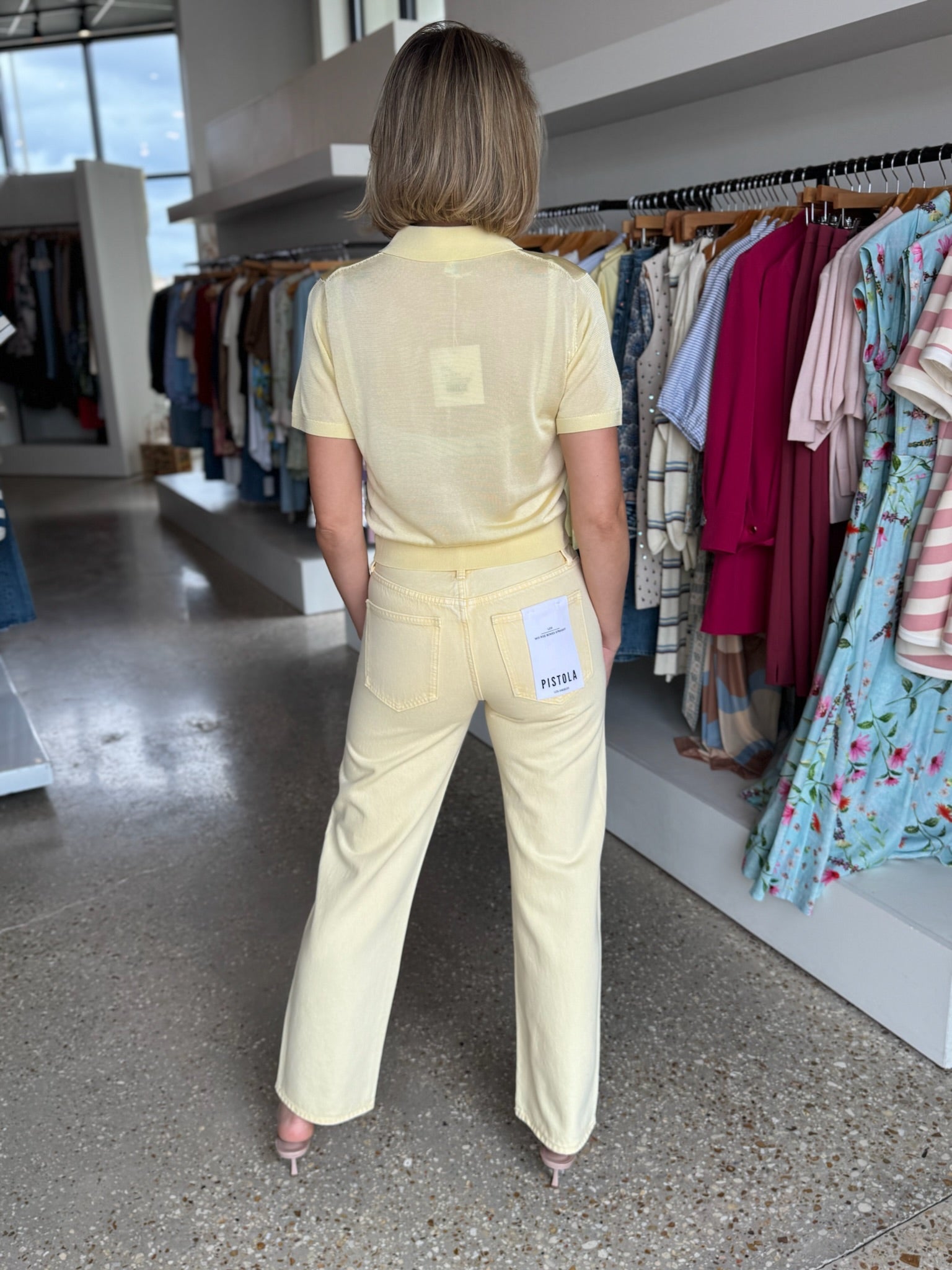 Pale Yellow Lucca Short Sleeve Polo Sweater - Amor Lafayette