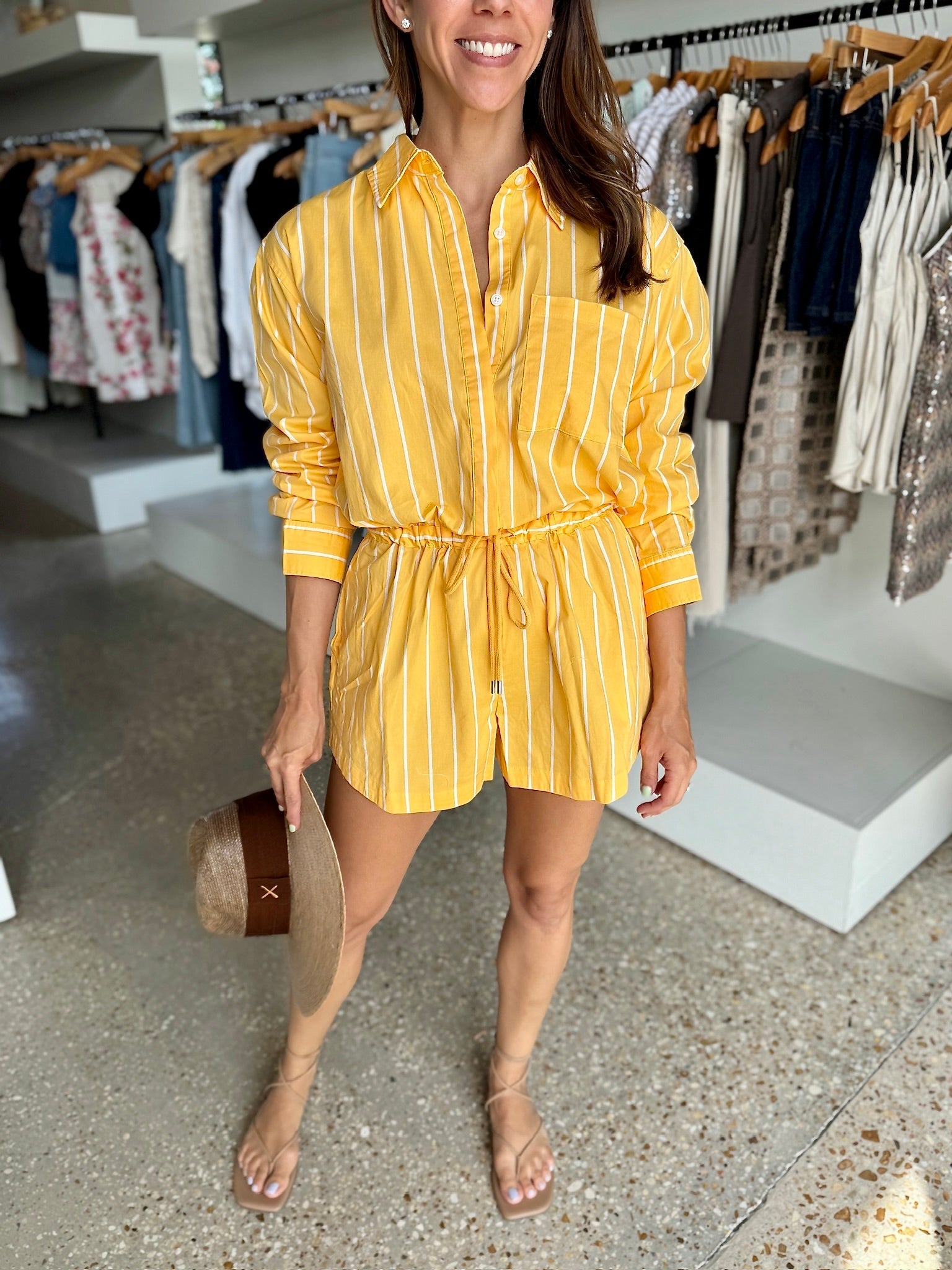 Papaya Stripe Amelie Romper - Amor Lafayette