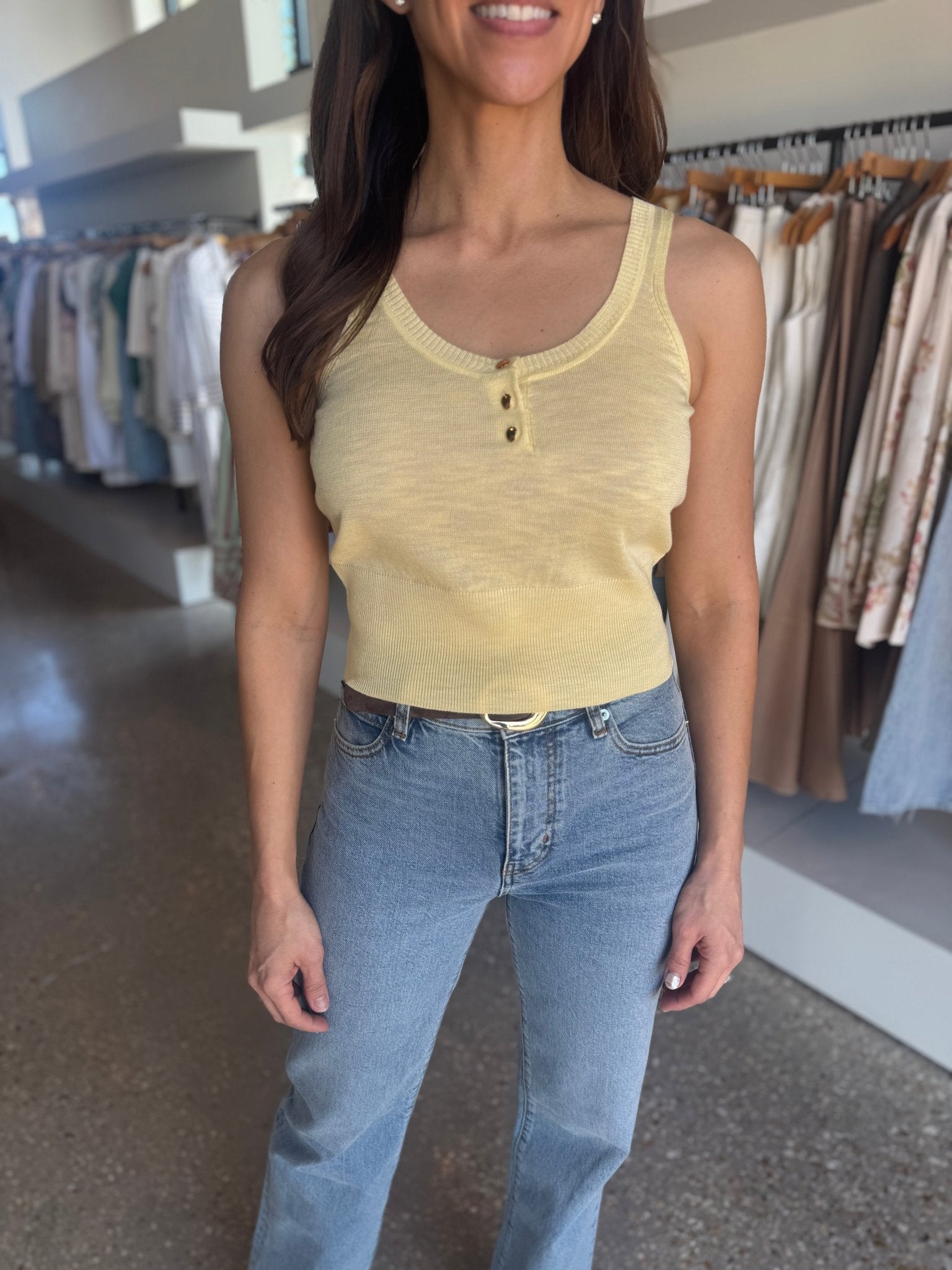 Pastel Yellow Zaya Knit Tank Top - Amor Lafayette