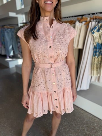 Peach Aruba Embroidered Mini Dress - Amor Lafayette