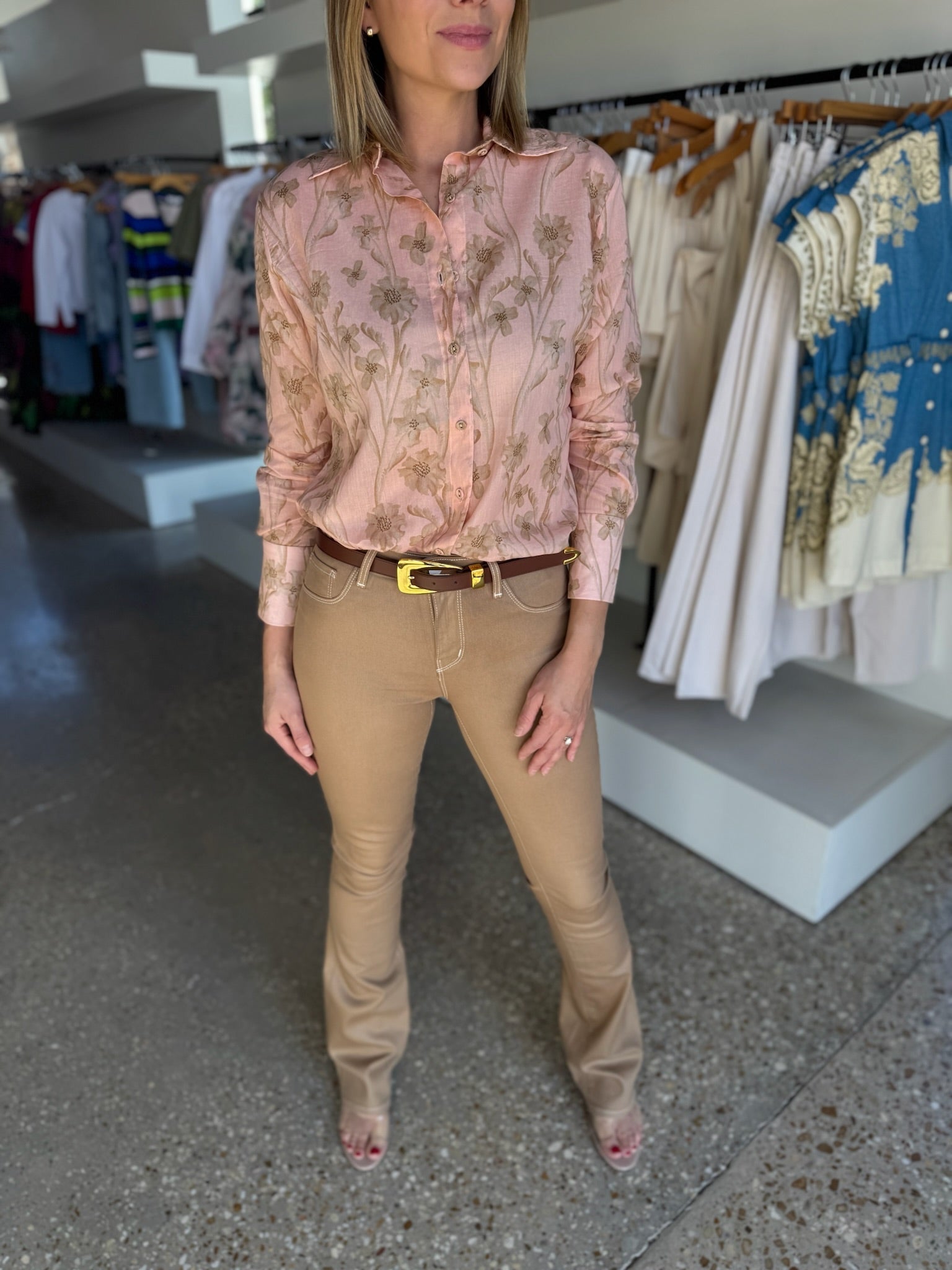 Peach Floral Coral Blouse - Amor Lafayette