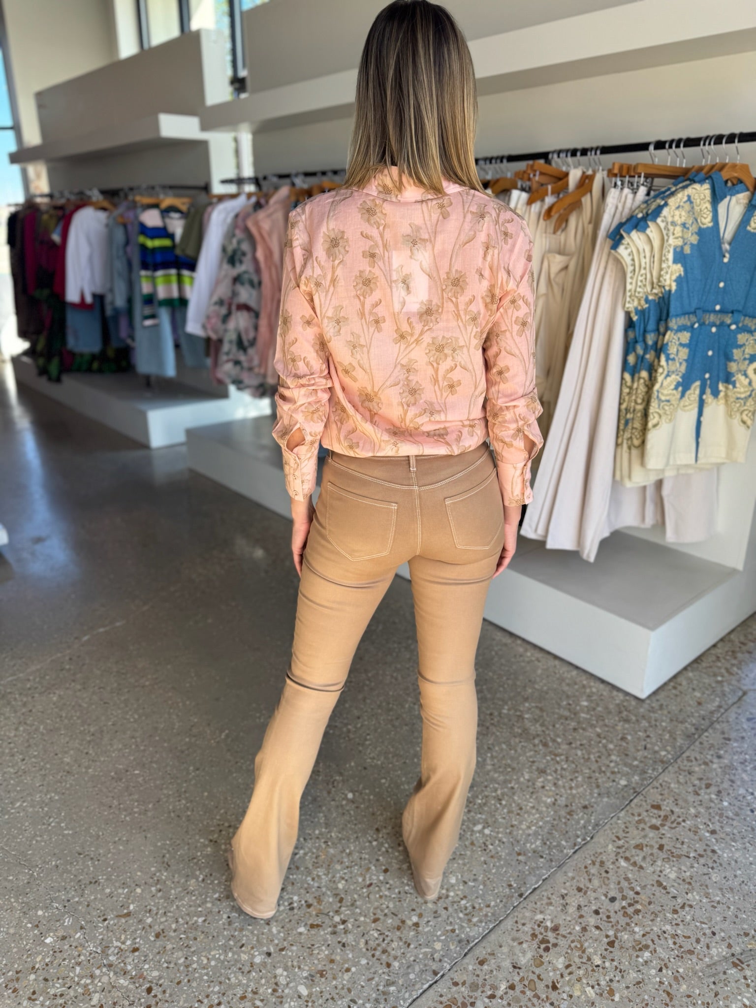 Peach Floral Coral Blouse - Amor Lafayette