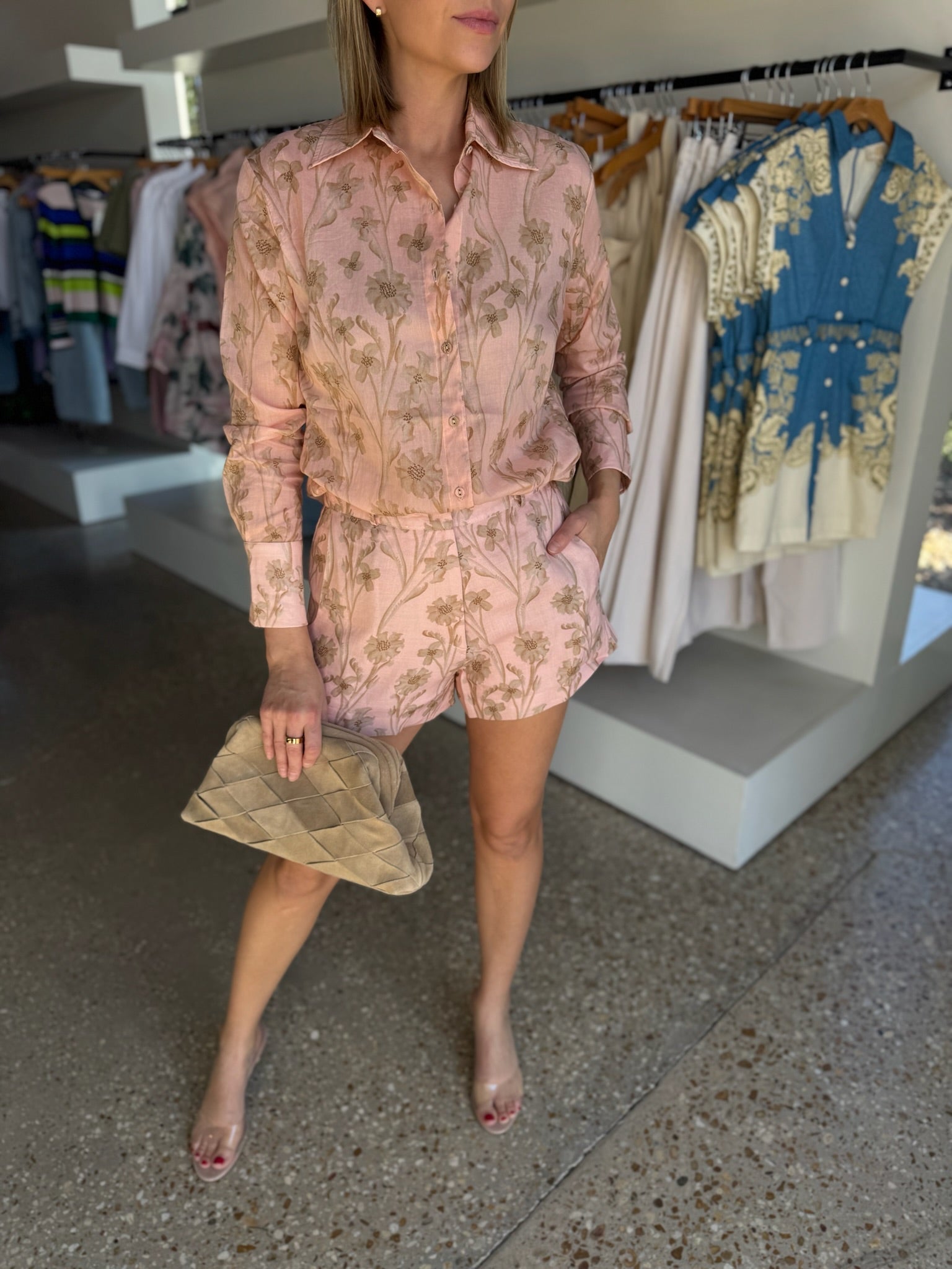 Peach Floral Coral Shorts - Amor Lafayette