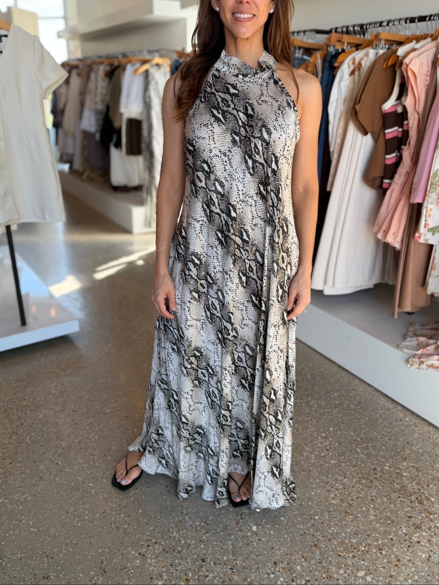 Phython Mock Neck Maxi Dress - Amor Lafayette
