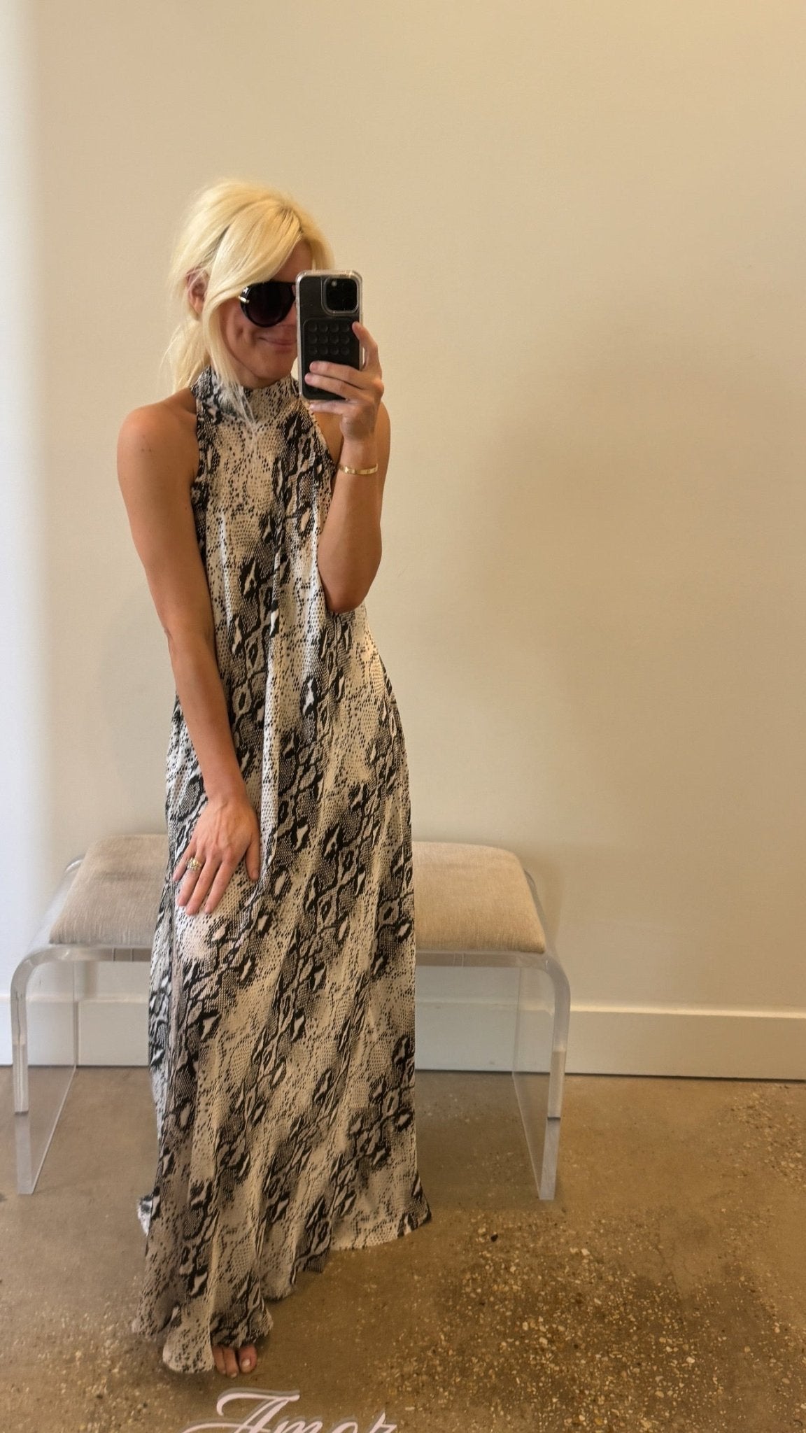 Phython Mock Neck Maxi Dress - Amor Lafayette