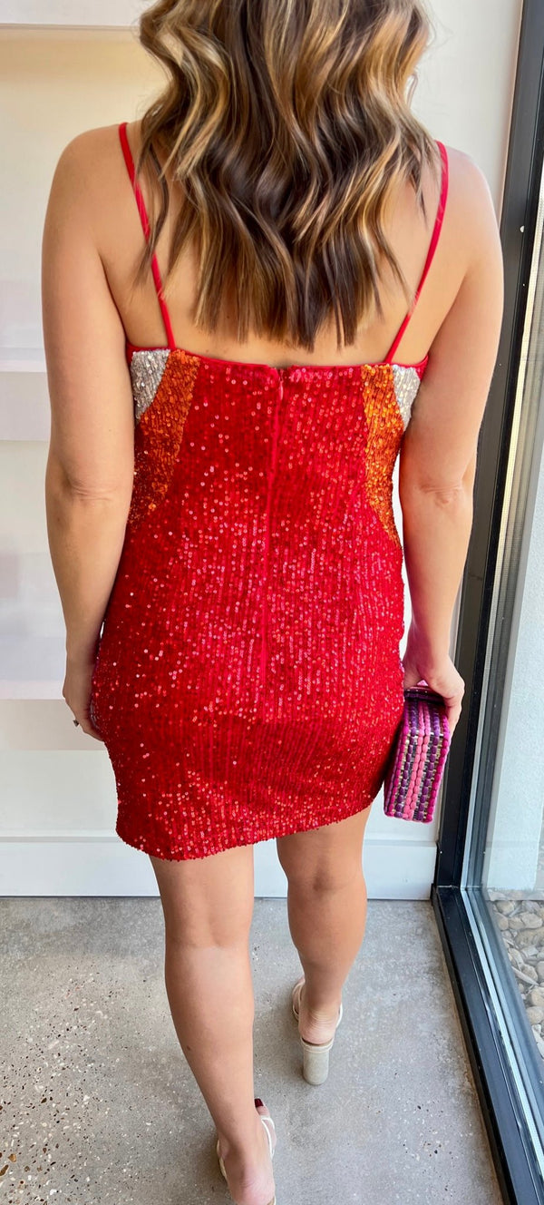 Pink and Red Sequin Dress (Final Sale) - Amor Lafayette