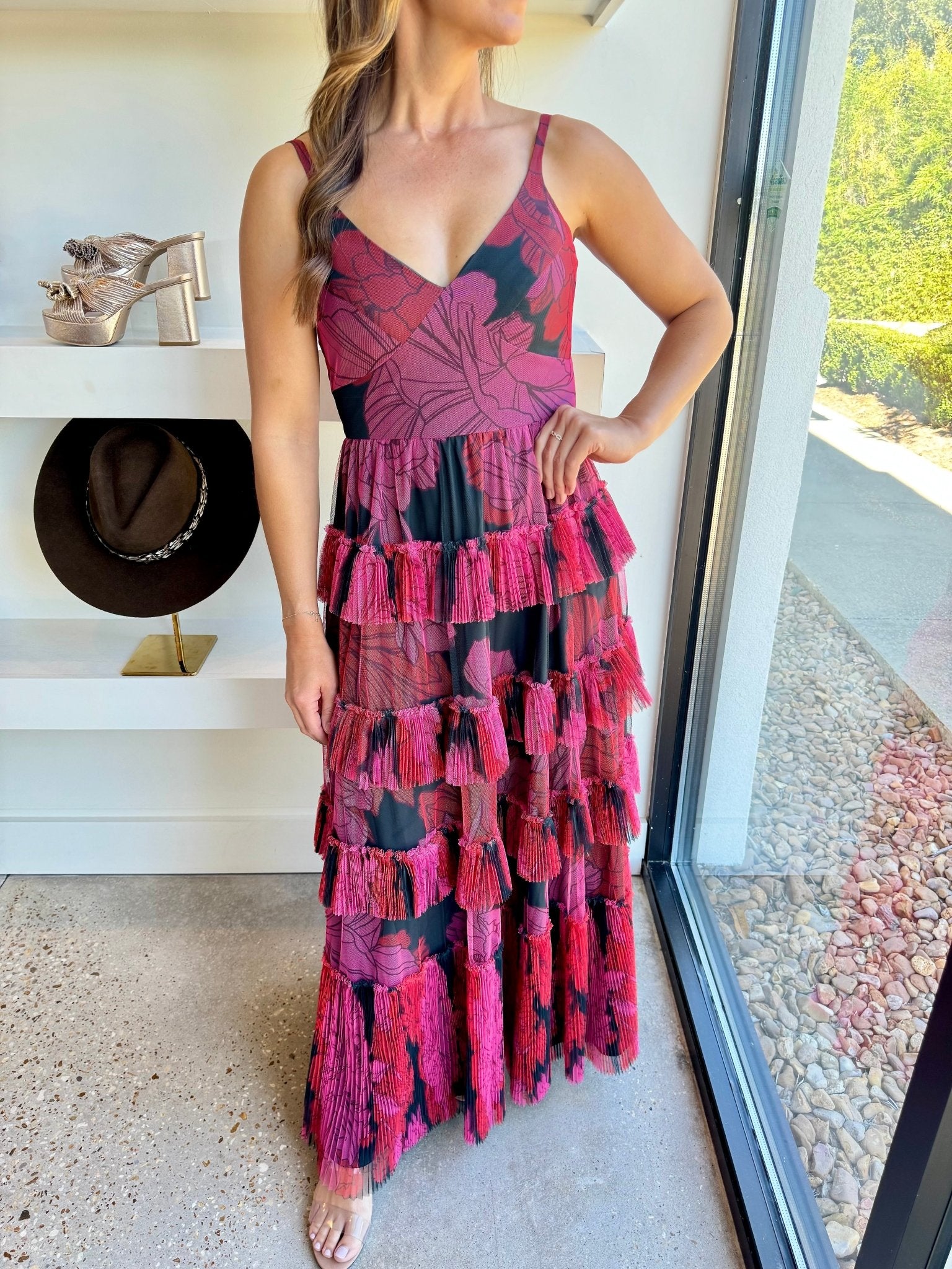 Pink Blooming Floral Tiered Maxi Gown - Amor Lafayette