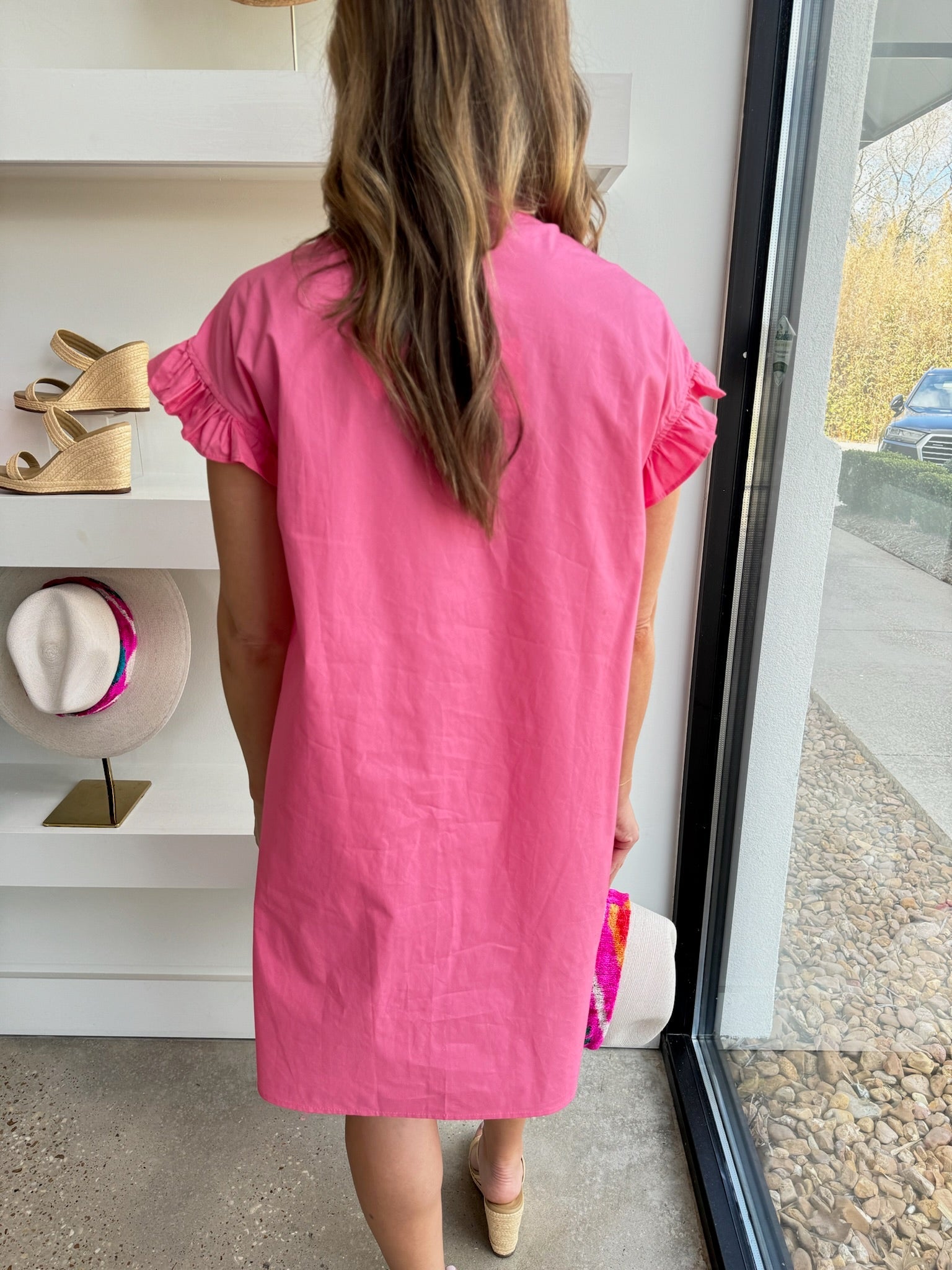 Pink Button Up Collared Dress - Amor Lafayette