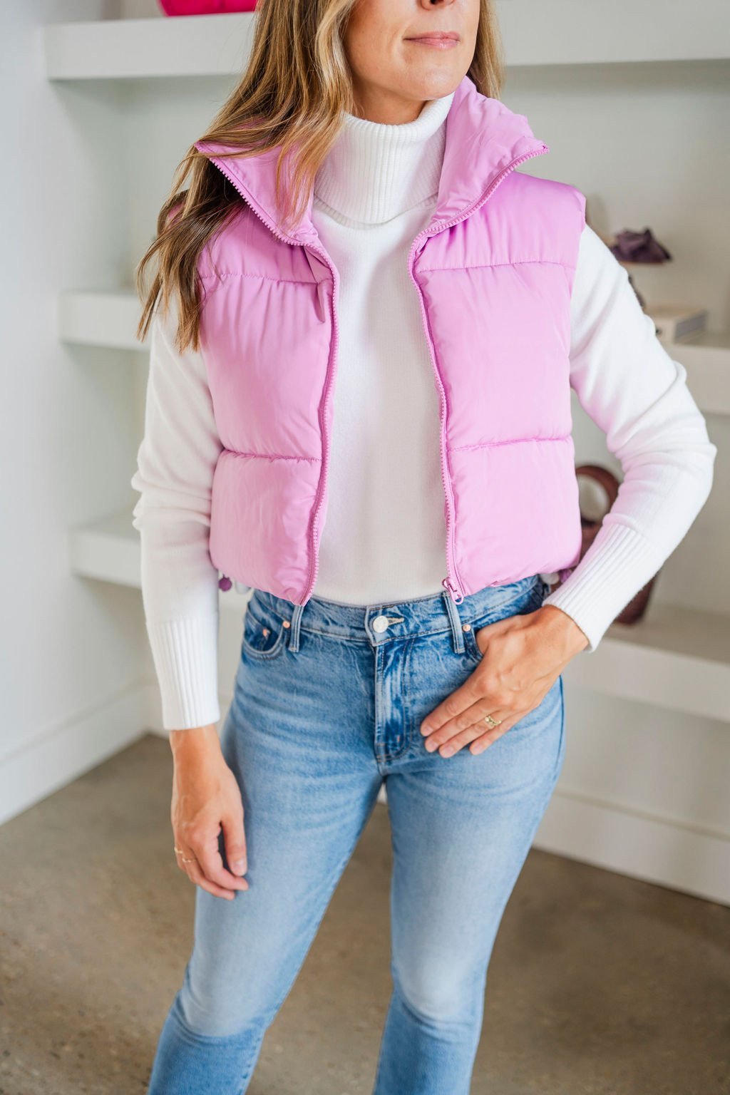 Pink Forsythia Puffer Gilet - Amor Lafayette