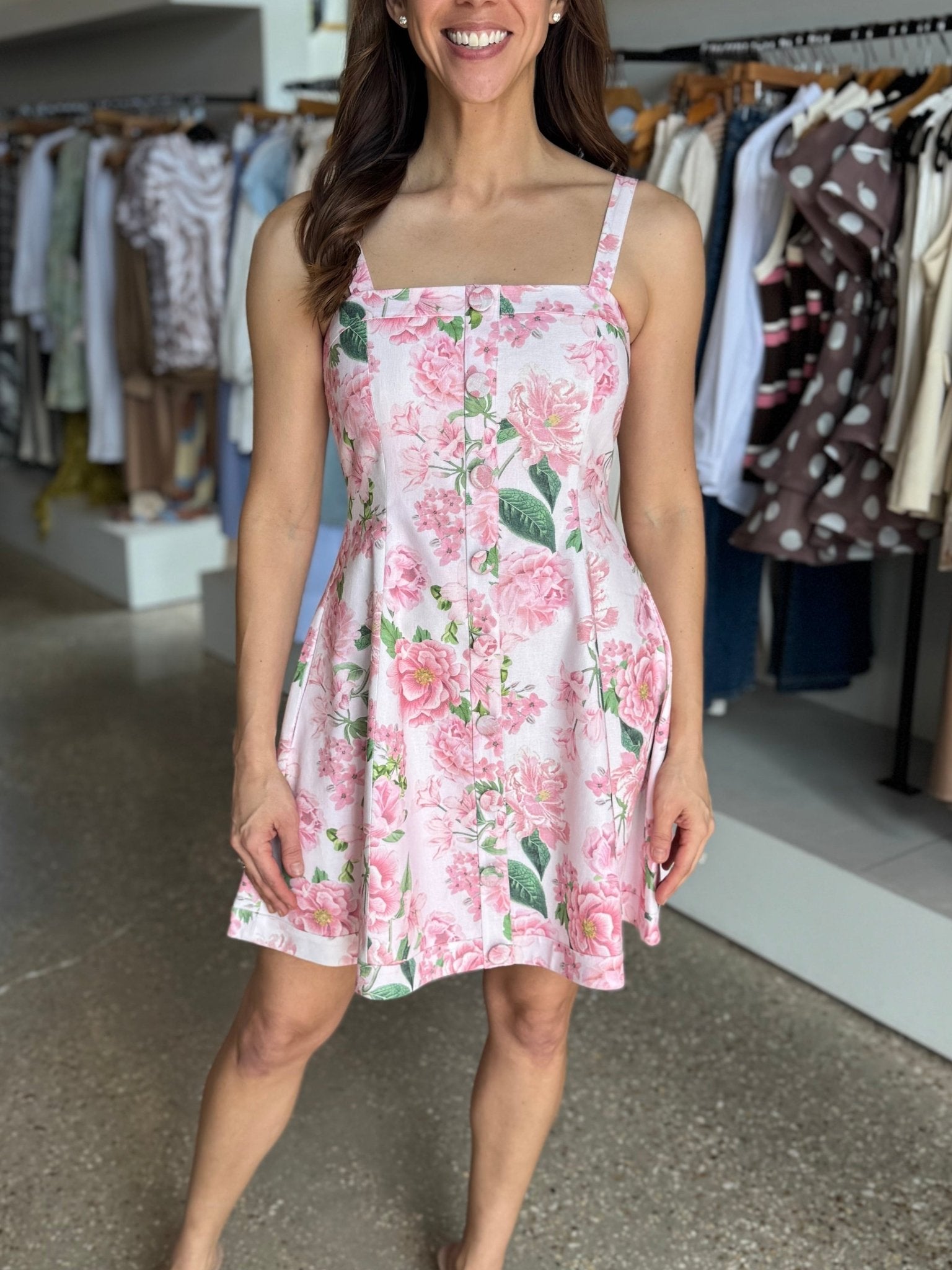 Pink Petal Whitney Floral Linen Dress