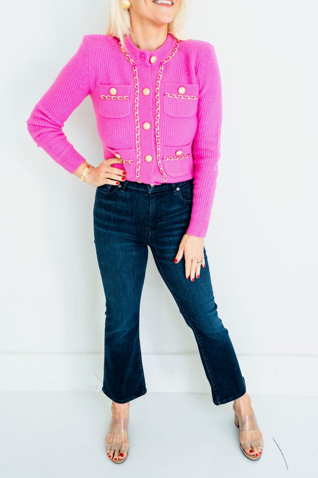 Pink Selma Chain Cardigan - Amor Lafayette