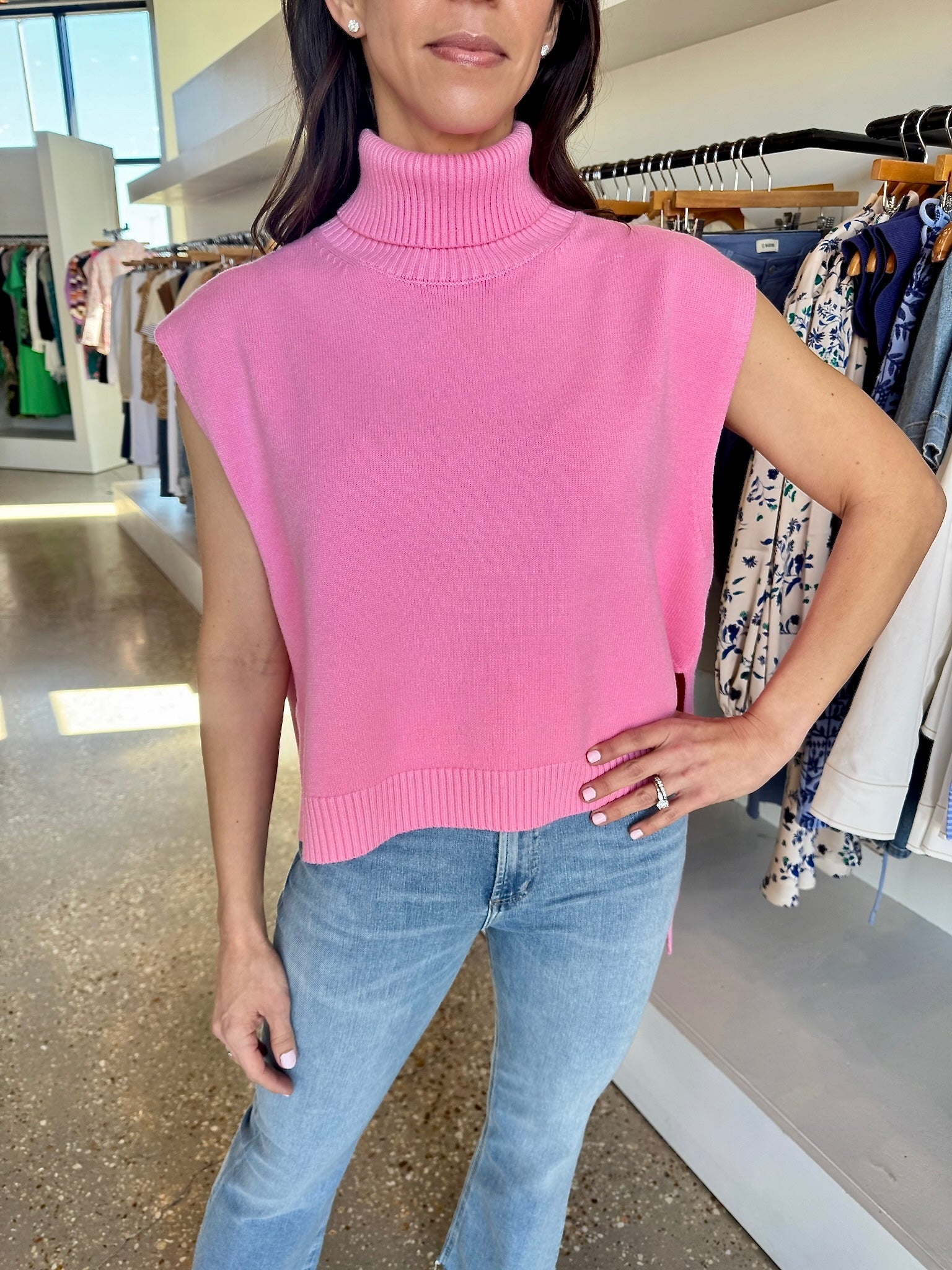 Pink Sleeveless Turtleneck Sweater - Amor Lafayette