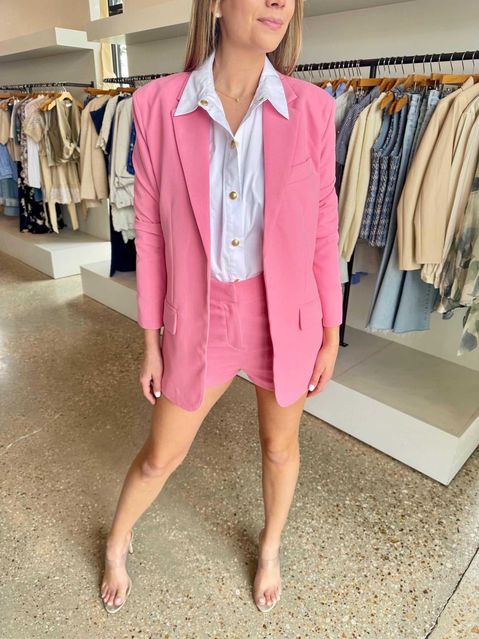 Pink Solid Blazer - Amor Lafayette