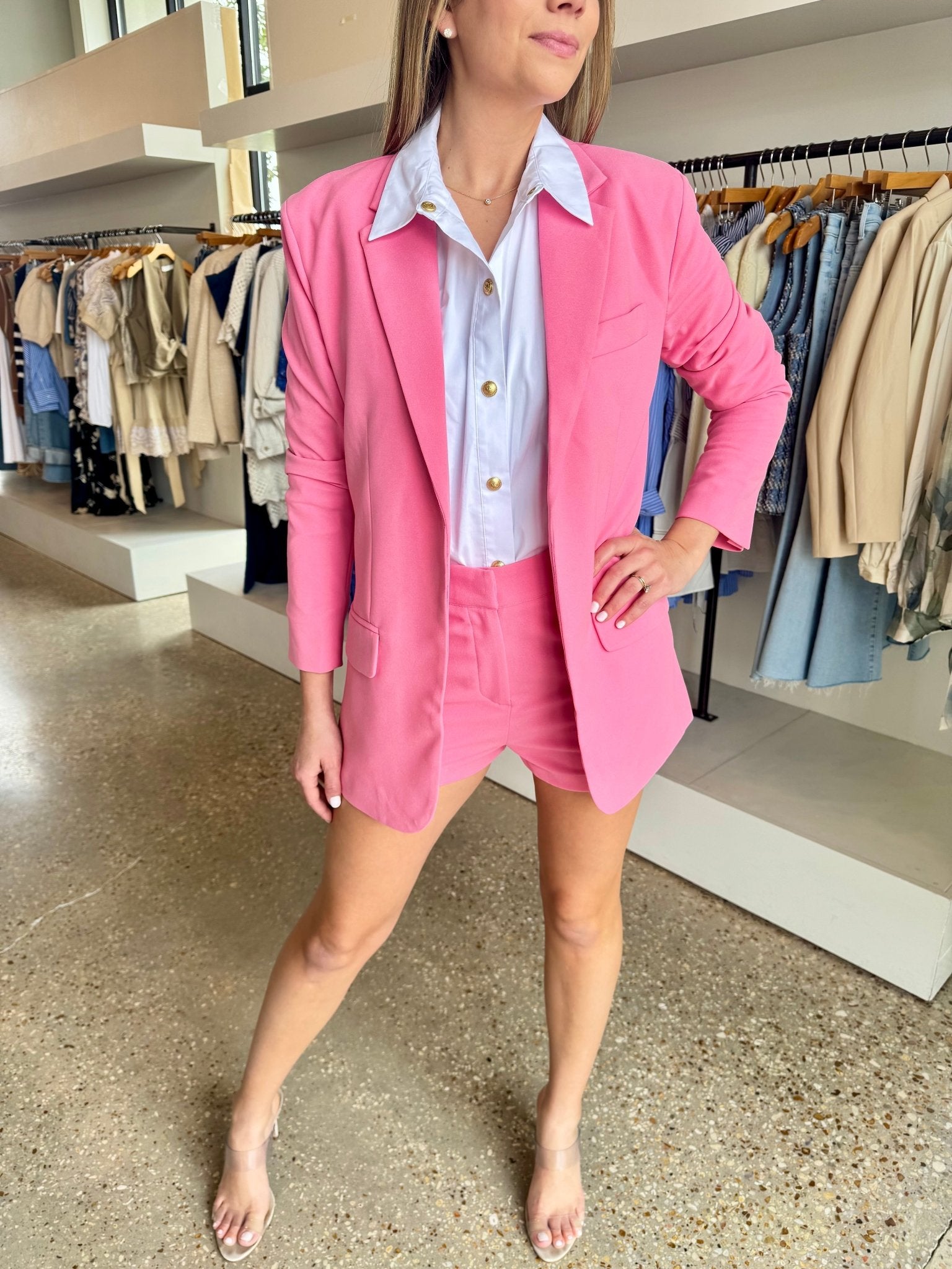 Pink Solid Blazer - Amor Lafayette